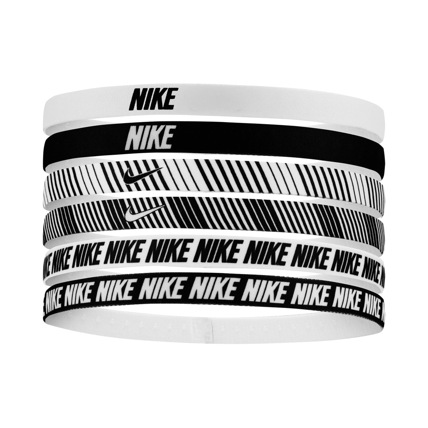 Nike Nike Flex Classic Printed Hair Band 6 Pack-White,Black Nike Nike Flex Classic Printed Hair Band 6 Pack-White,Black