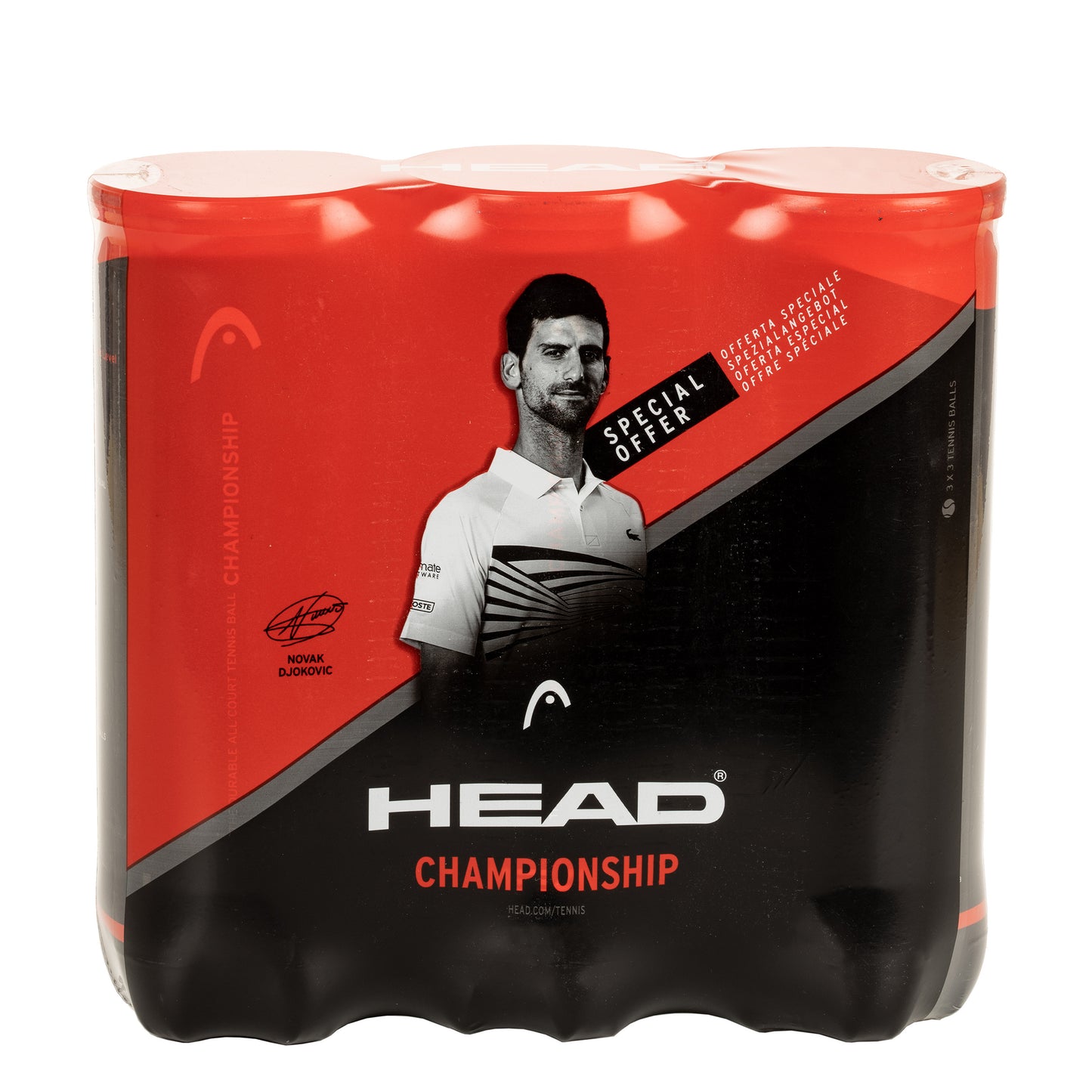 HEAD 3x Championship Novak 3 Ball Tube HEAD 3x Championship Novak 3 Ball Tube