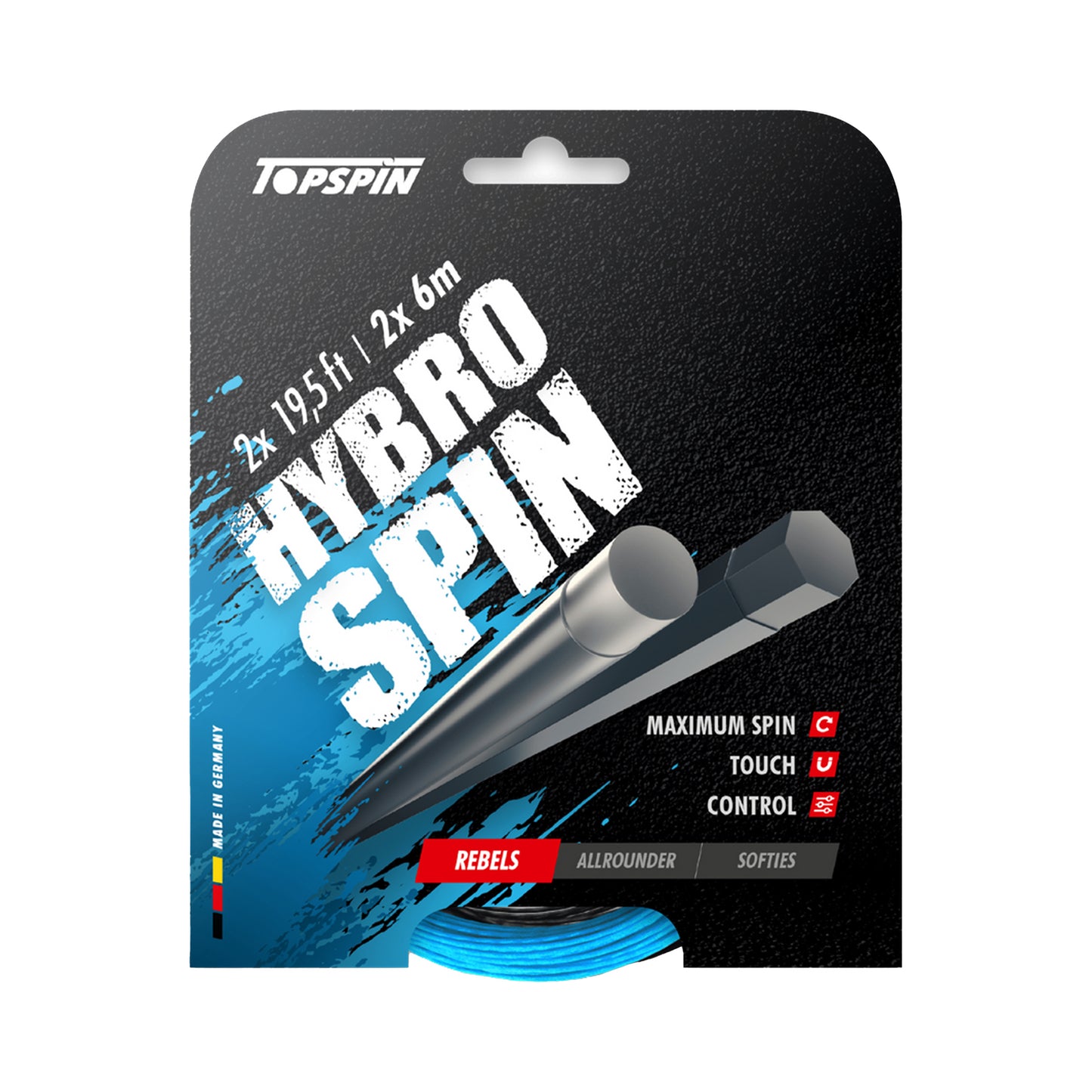 Topspin Hybro Spin 2 X 6m String Set-Light Blue Topspin Hybro Spin 2 X 6m String Set-Light Blue