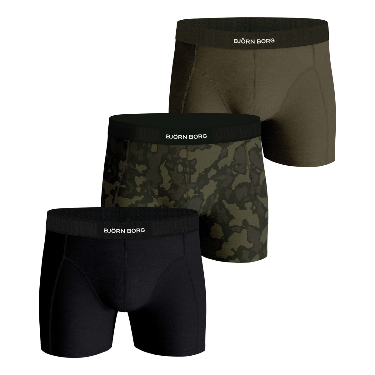 Björn Borg Premium Cotton Stretch Boxer shorts 3 Pack Men - black, khaki Björn Borg Premium Cotton Stretch Boxer shorts 3 Pack Men - black, khaki