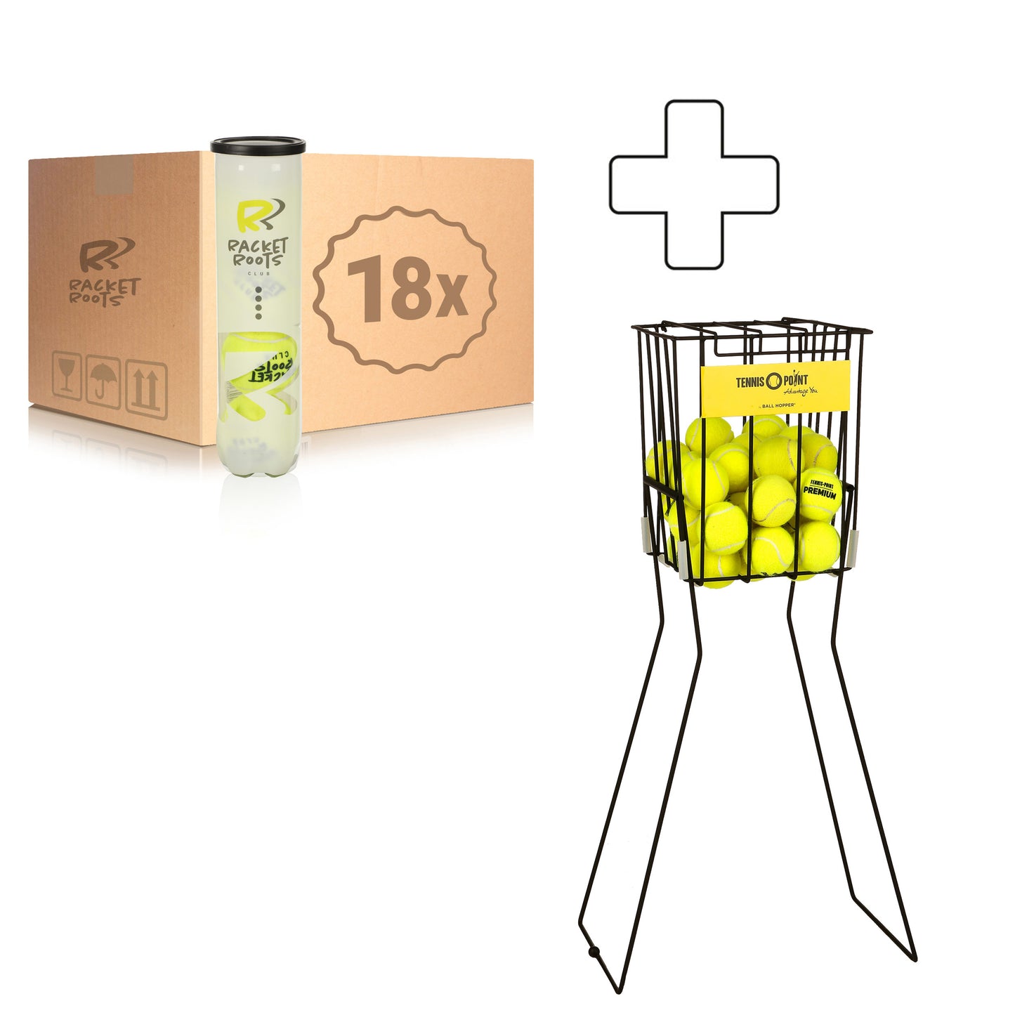 Racket Roots 18x 4 Ball Tube Club Tennisball plus basket Racket Roots 18x 4 Ball Tube Club Tennisball plus basket