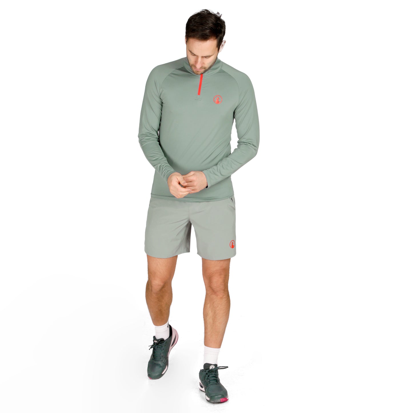 Quiet Please Big Serve 1/4 Zip Long sleeve Men - sage, red