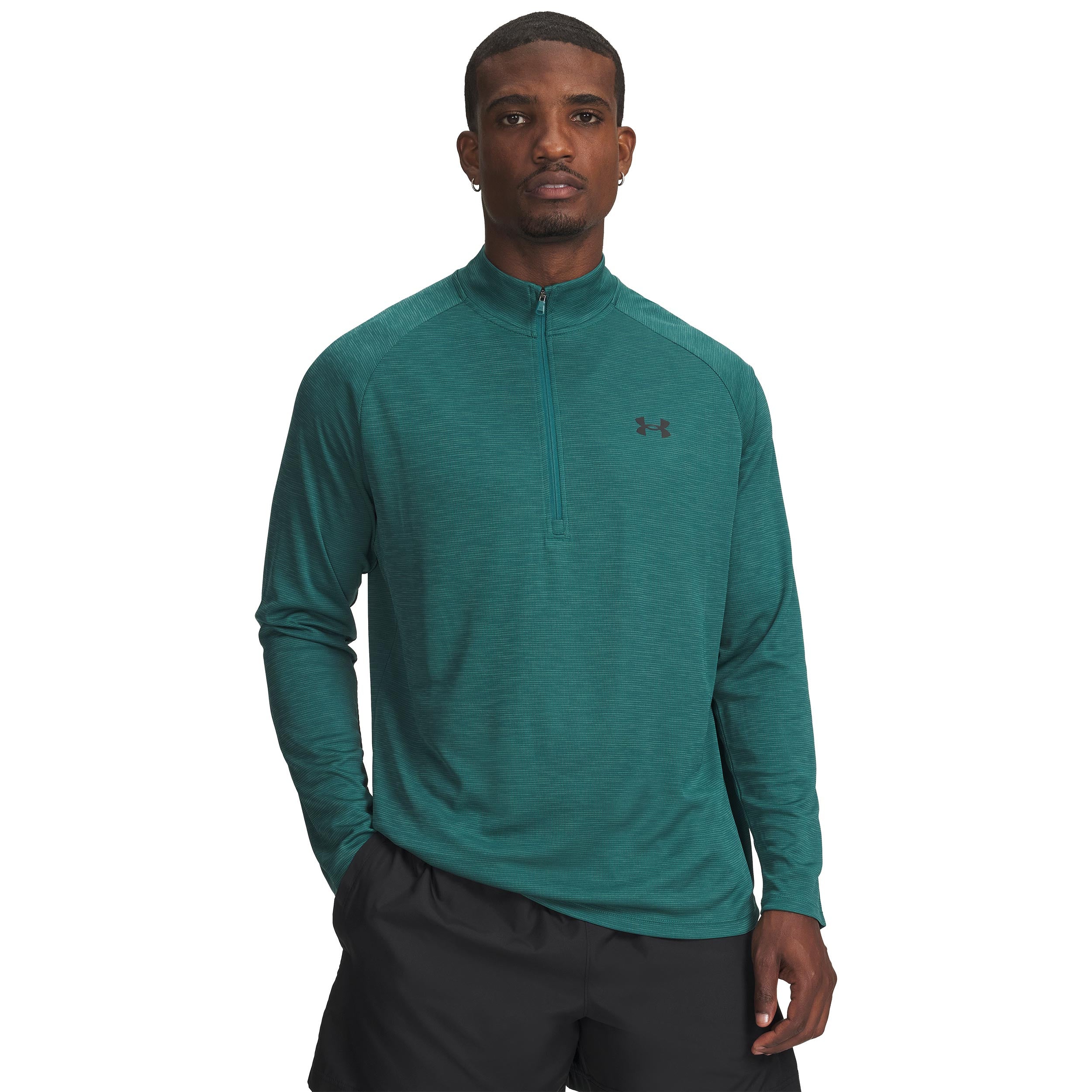 Tech Textured Half-Zip Long sleeve Men-green, black | Tennis-Point