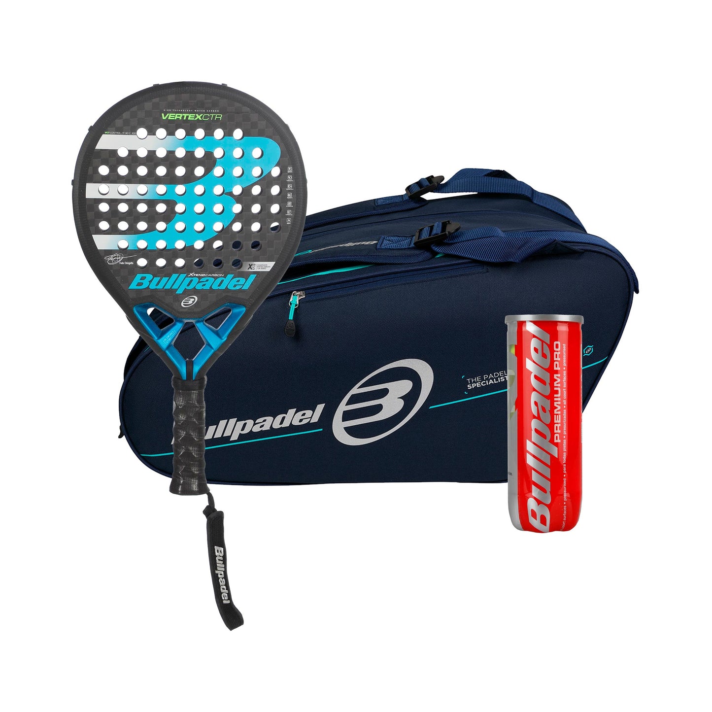 Bullpadel 3 Pack Vertex 2 CTR  plus racket bag, plus ball can