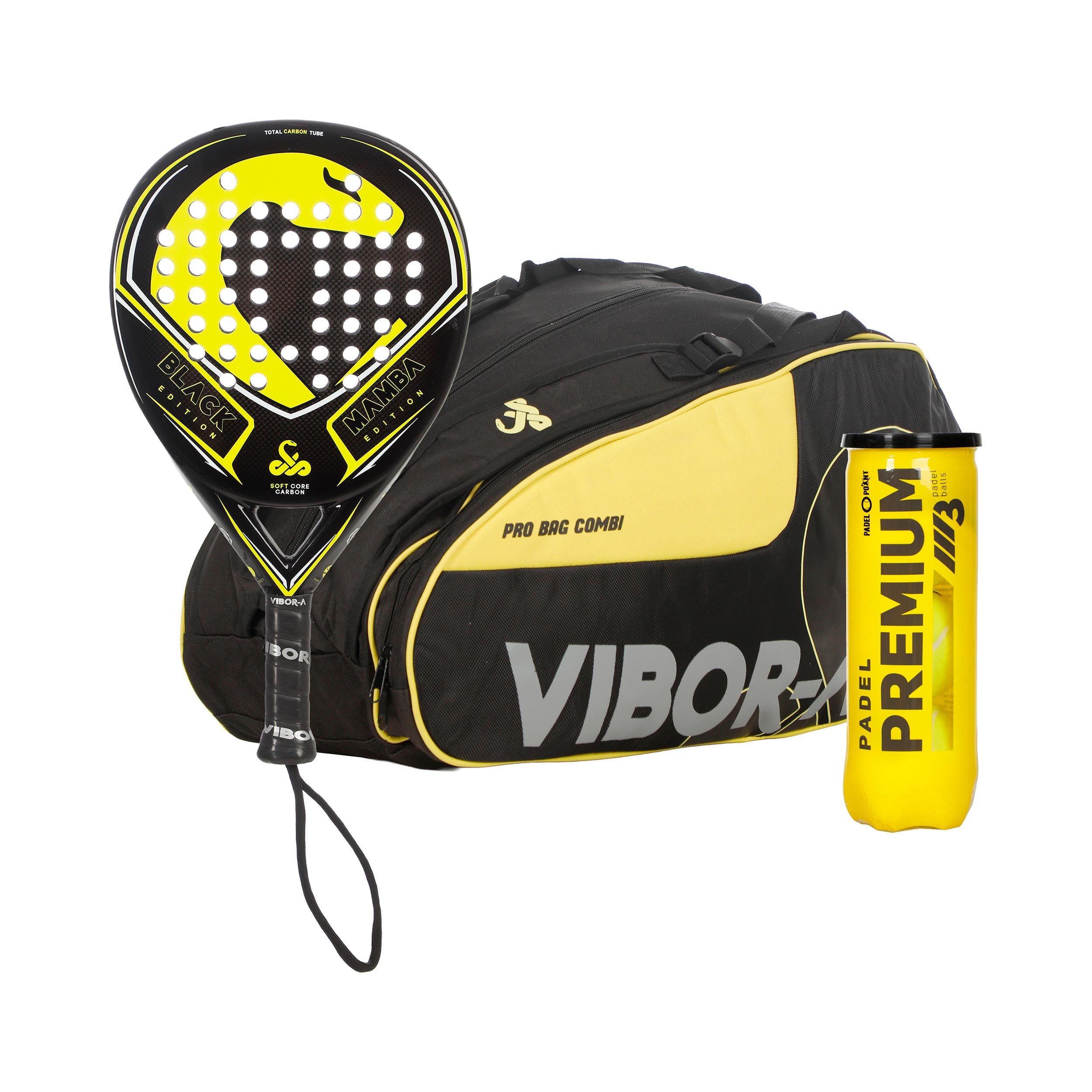 Vibora 3 Pack Black Mamba Classic Edition plus racket bag, plus ball can