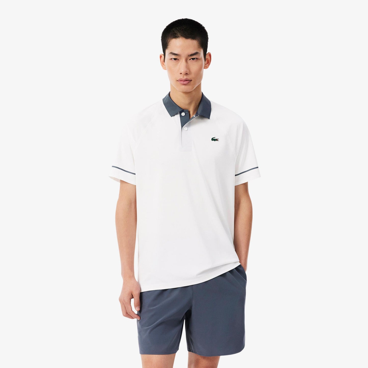 Lacoste Polo Men - white, grey blue