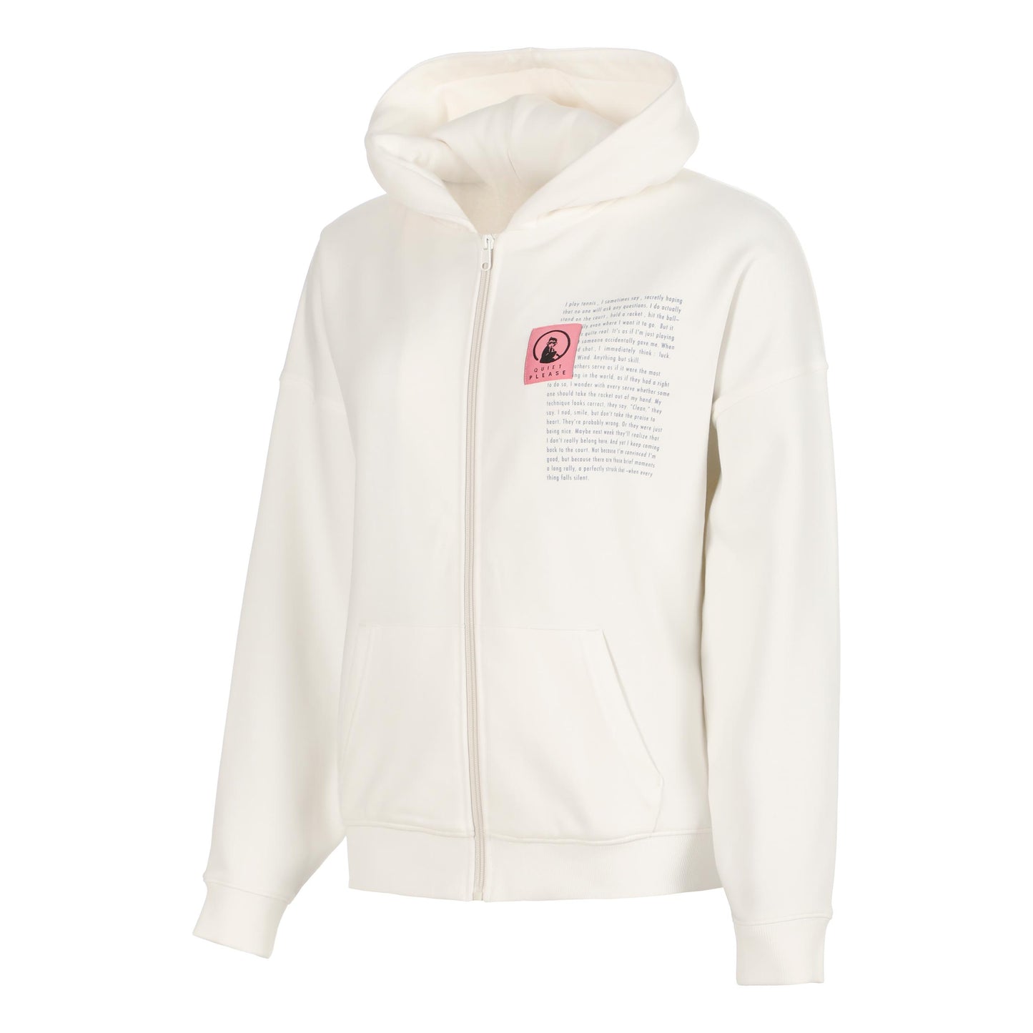 Quiet Please Thoughts Patch Oversize Zip Hoodie Women - cream