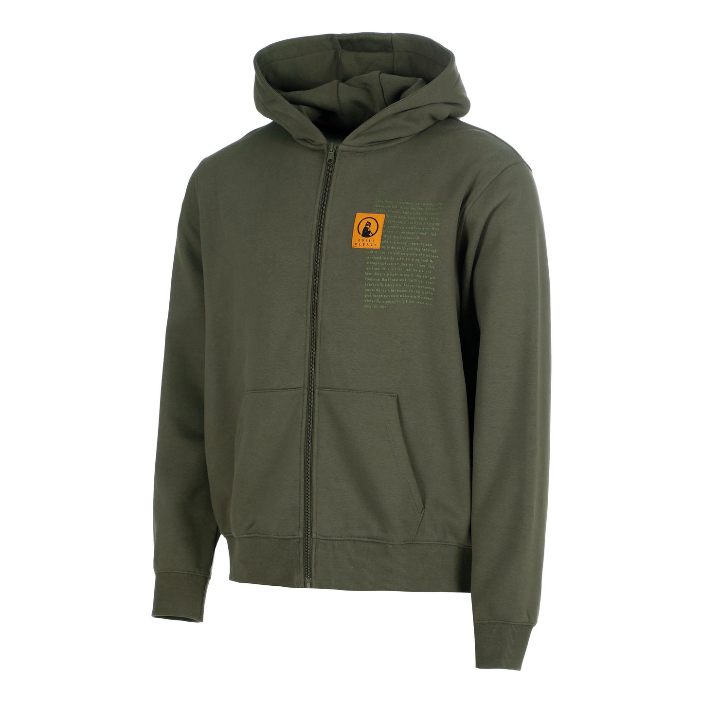Quiet Please Thoughts Patch Loose Fit Zip Hoodie Men - dark green