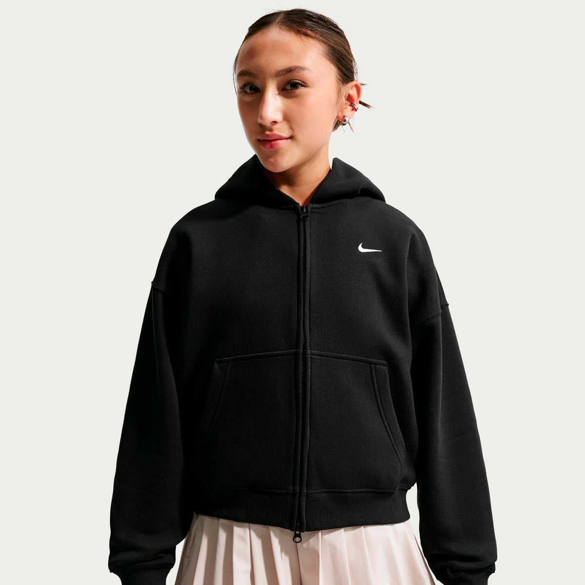 Nike Oversized Fleece Full-Zip Zip Hoodie Girls - black