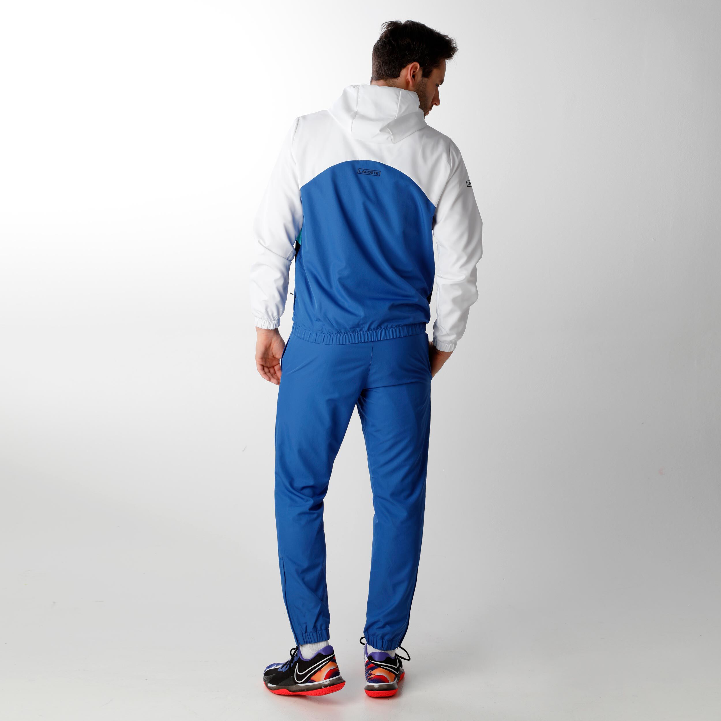Blue and hotsell white lacoste tracksuit
