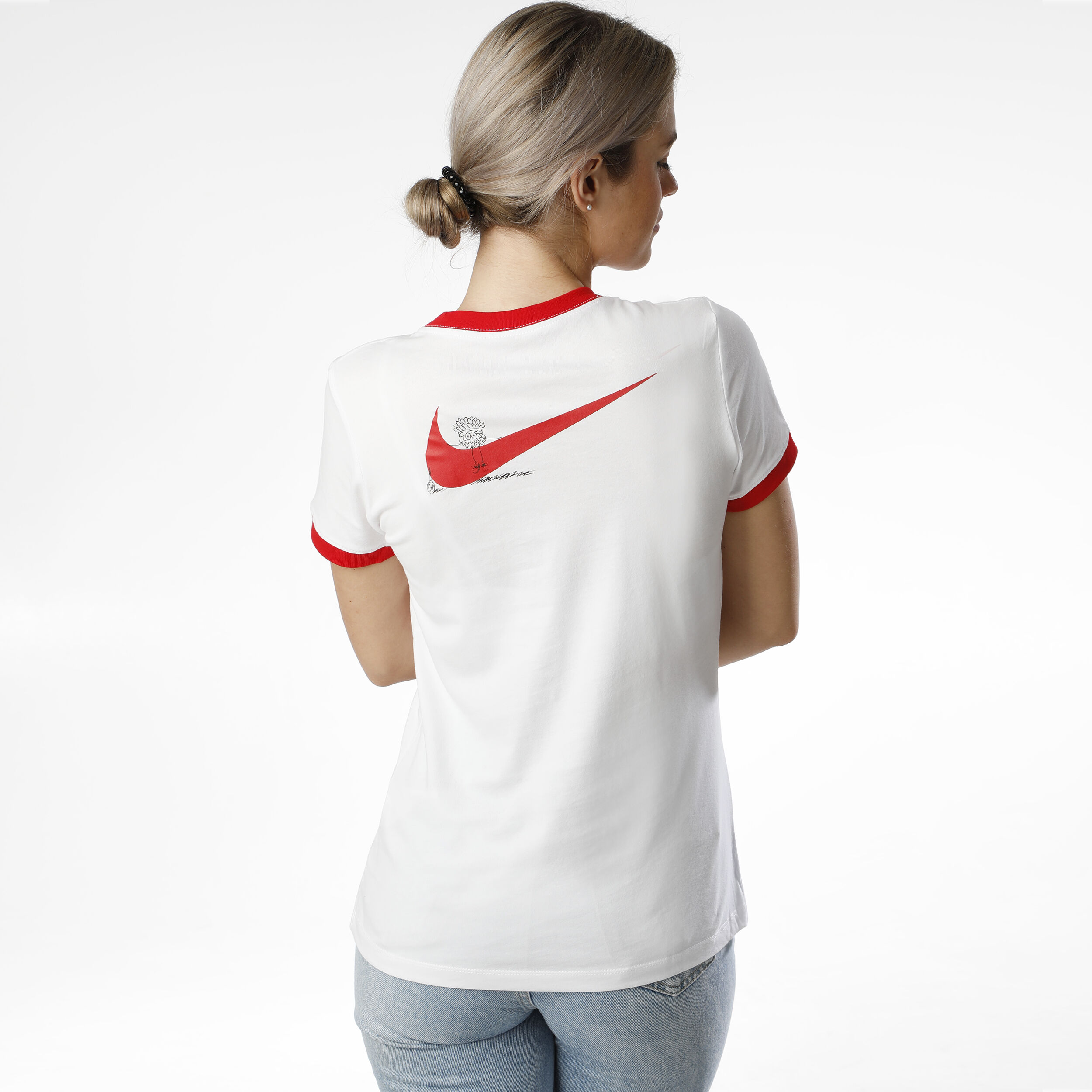 Red and white nike shirt women's 2025