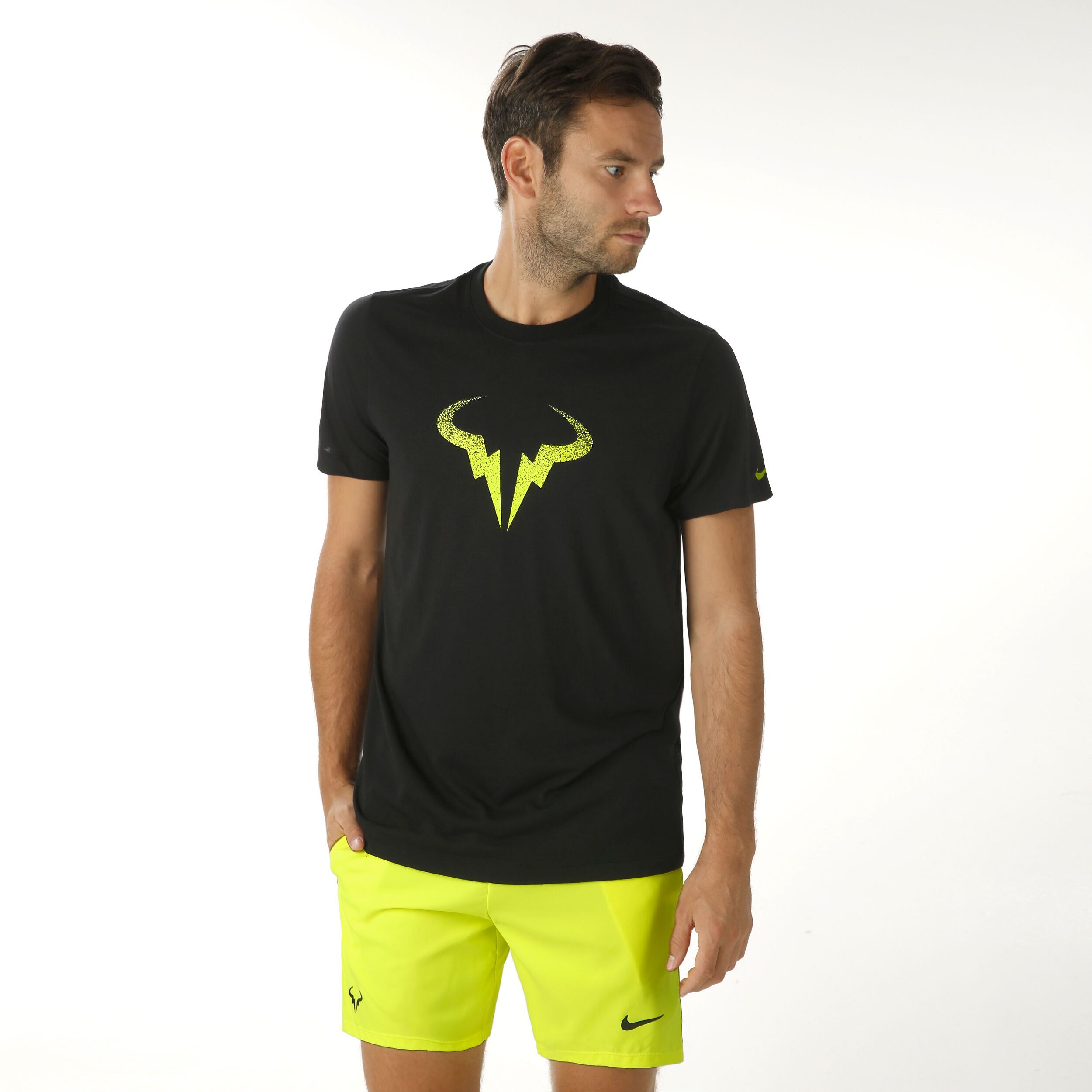 Rafael Nadal Court T Shirt Men Black Neon Yellow