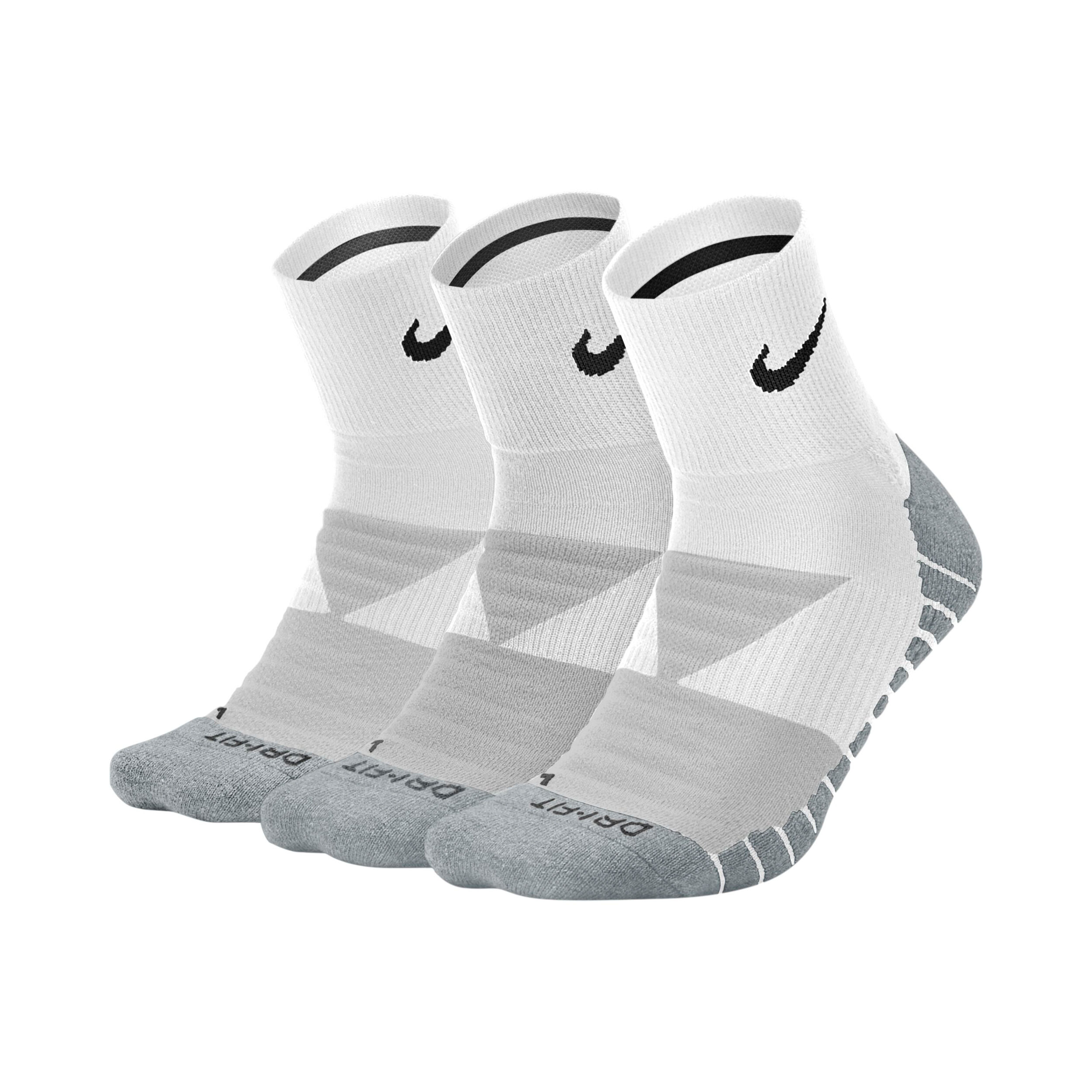 Buy Nike Dry Cushion Quarter Sports Socks 3 Pack White Grey online Tennis Point UK