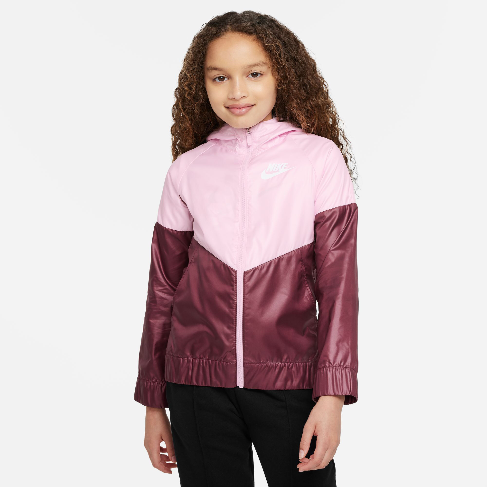Sportswear Windrunner Training Jacket Girls Dark Red Pink