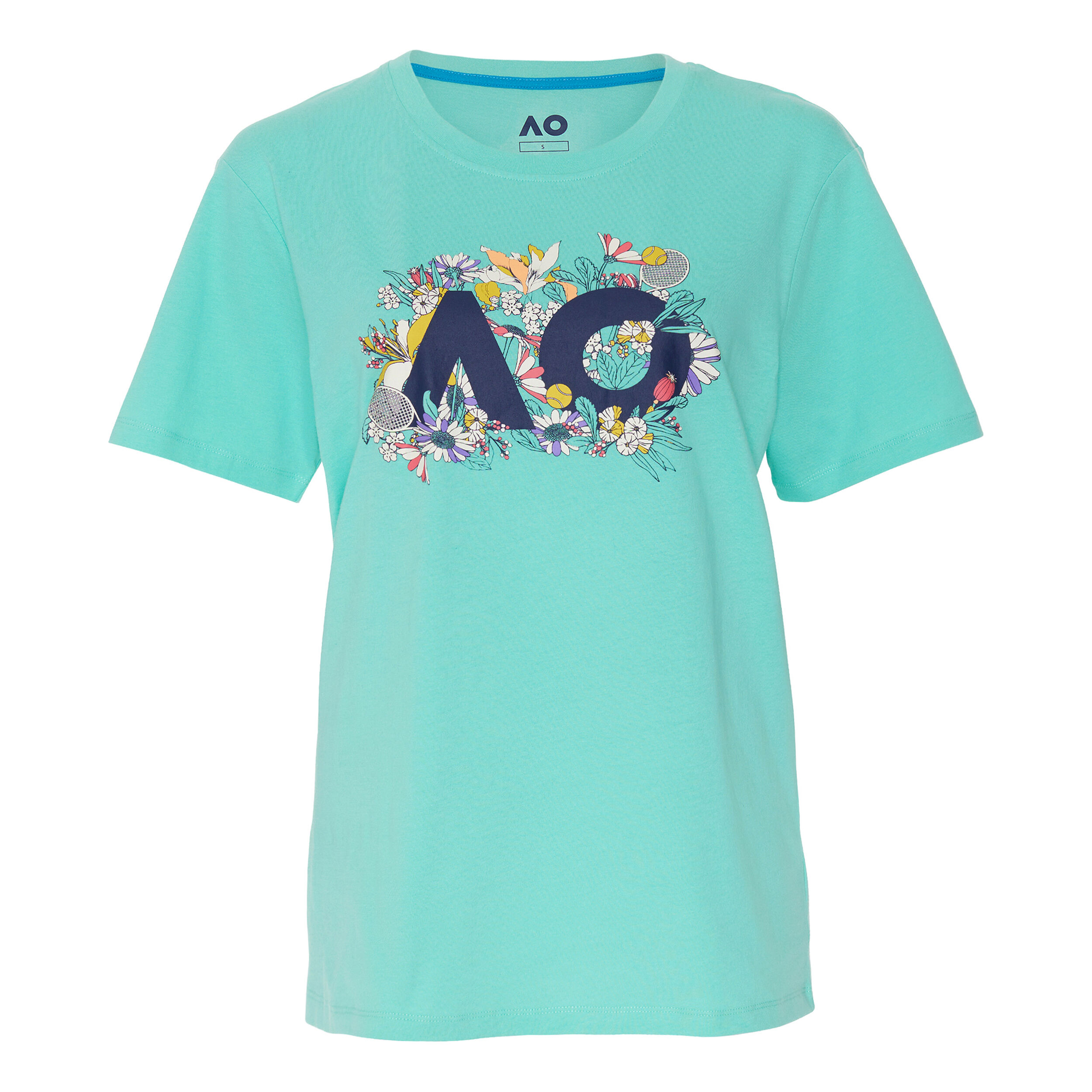AO Floral Logo T Shirt Women Turquoise Multicoloured