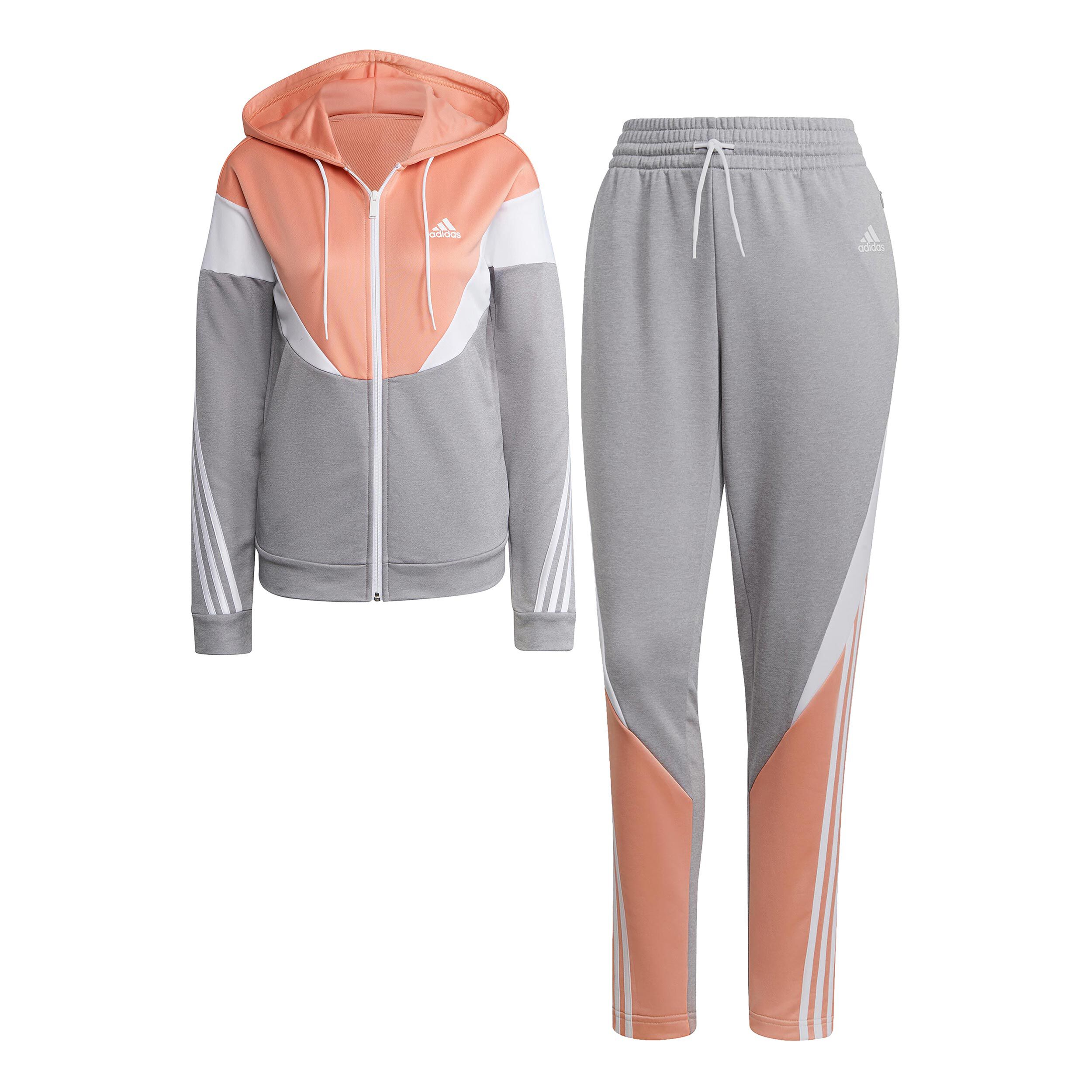 Womens grey and pink adidas tracksuit top