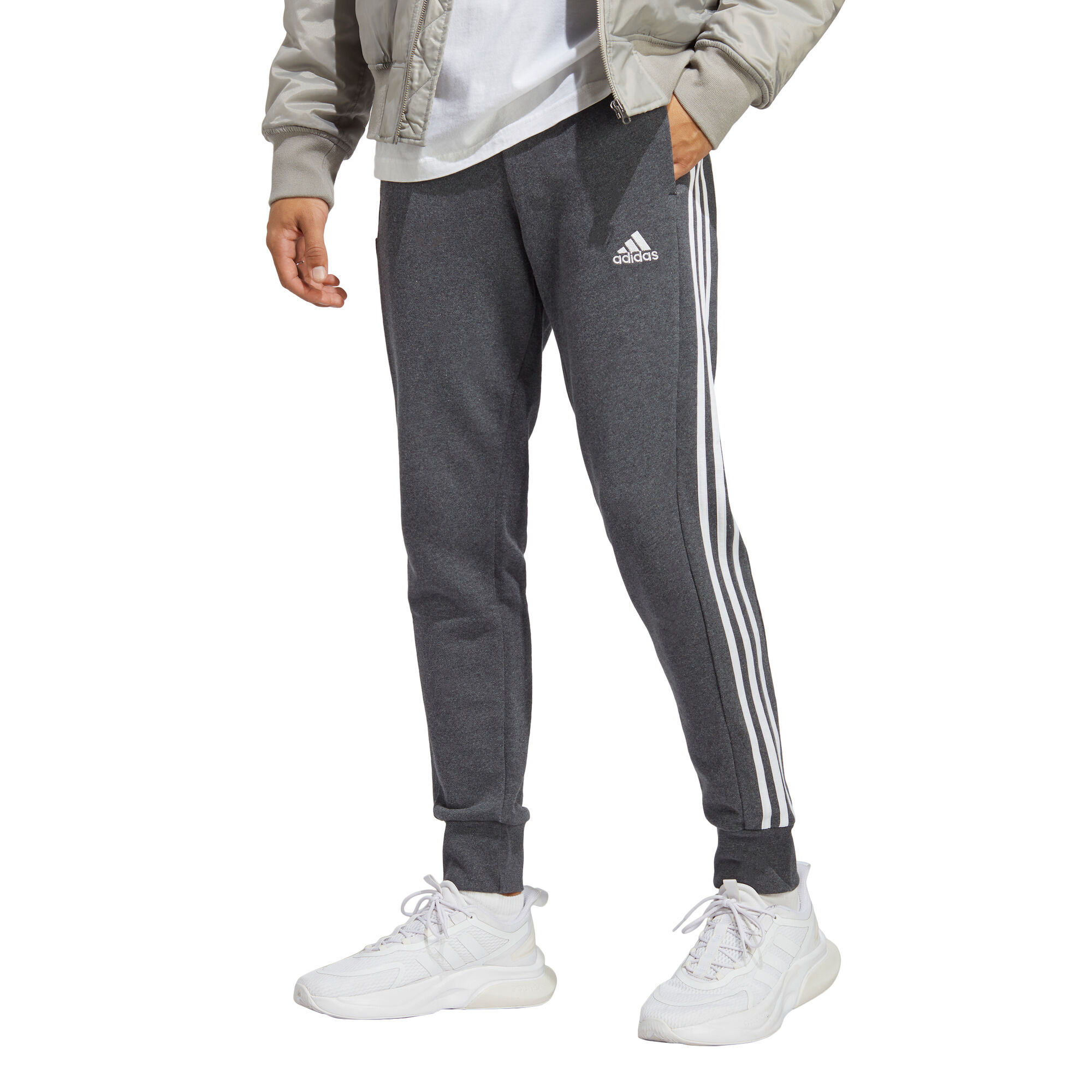 Buy adidas Essentials French Terry Tapered Cuff 3-Stripes Training Pants  Men Grey, White online