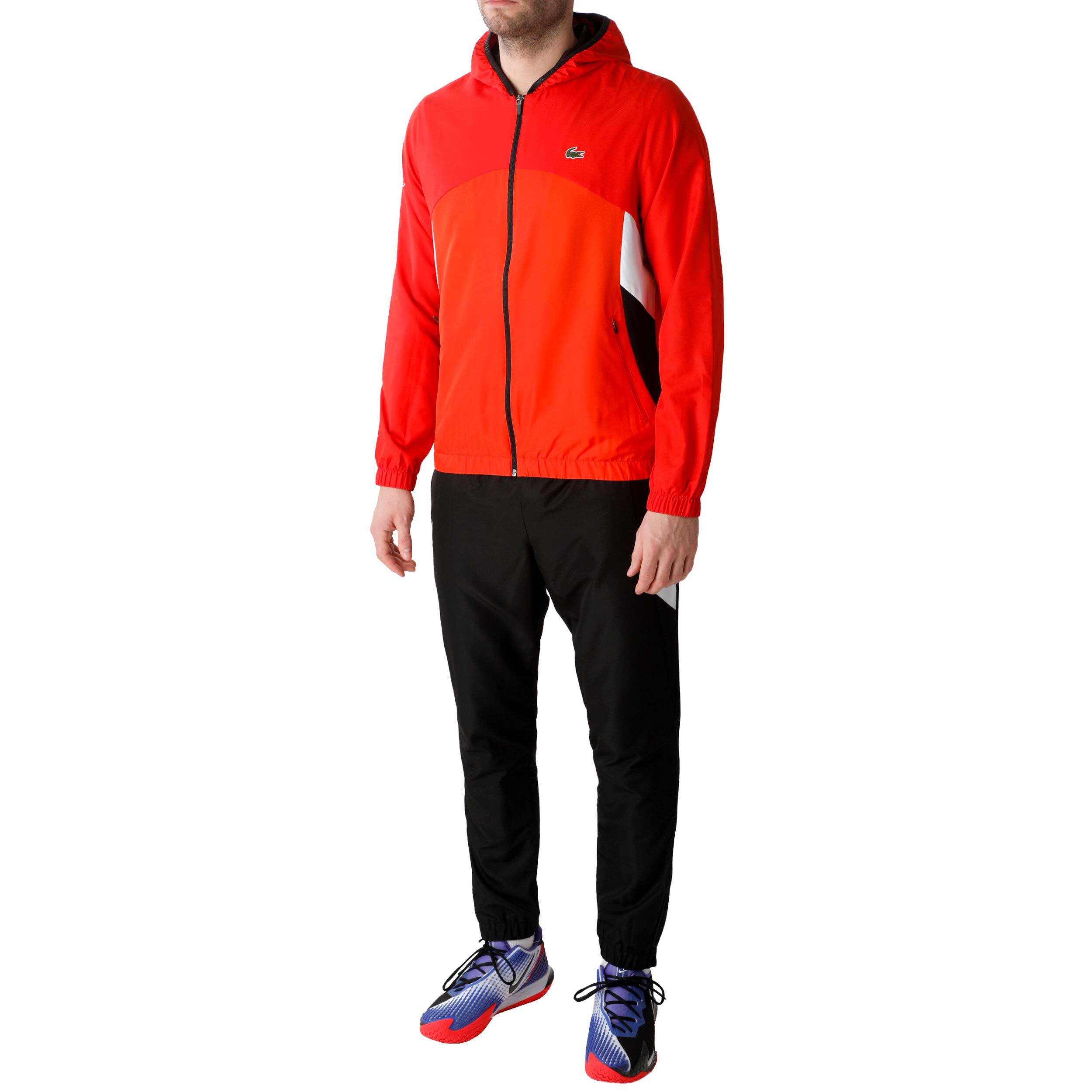 Red lacoste shop jogging suit