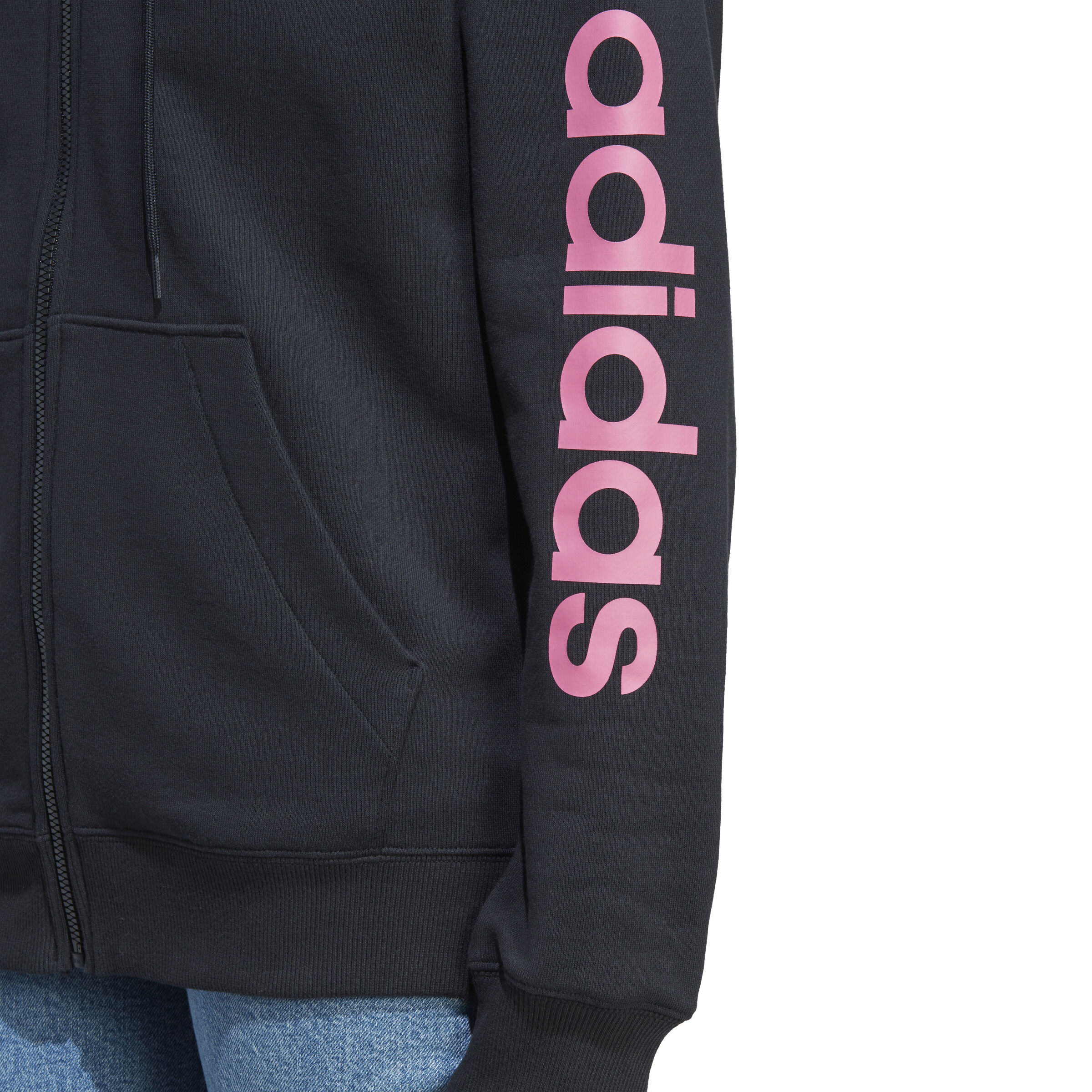 Essentials Linear Full Zip French Terry Zip Hoodie Women Black Pink