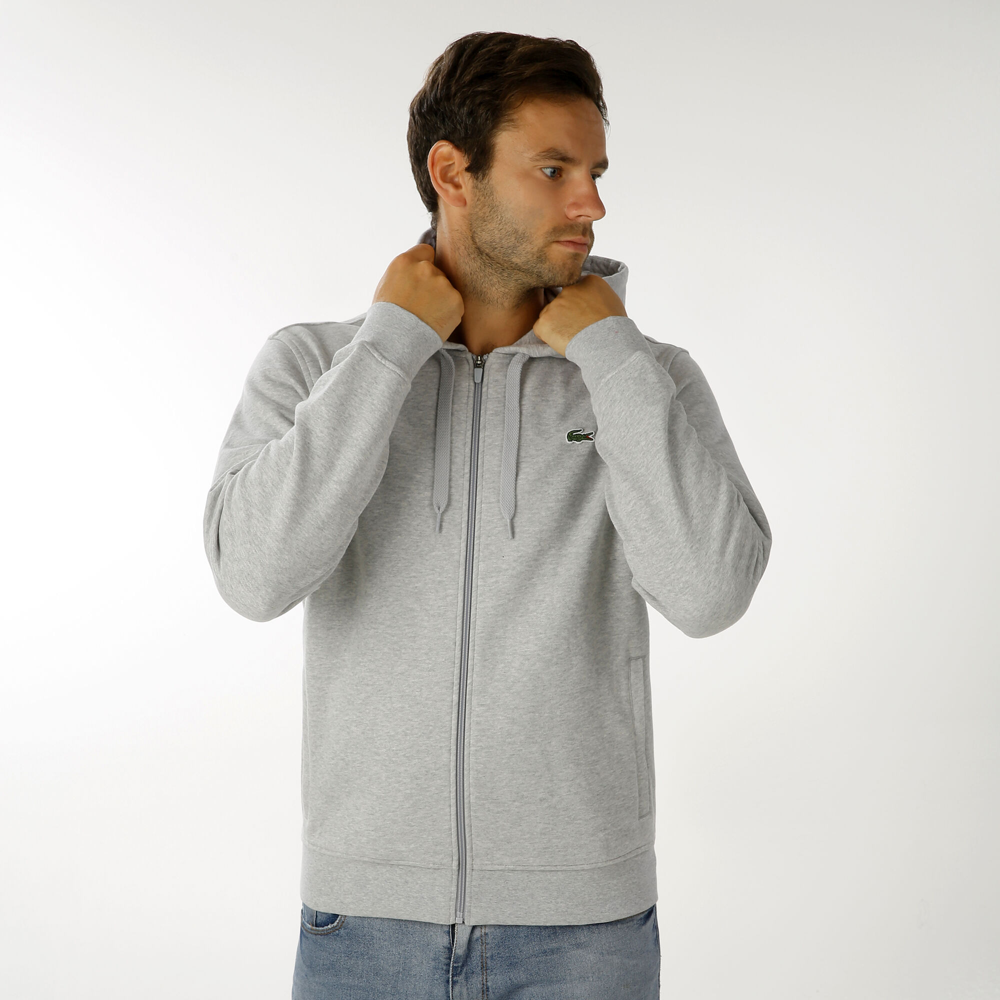 buy Lacoste Zip Hoodie Men Lightgrey, Dark Green online TennisPoint