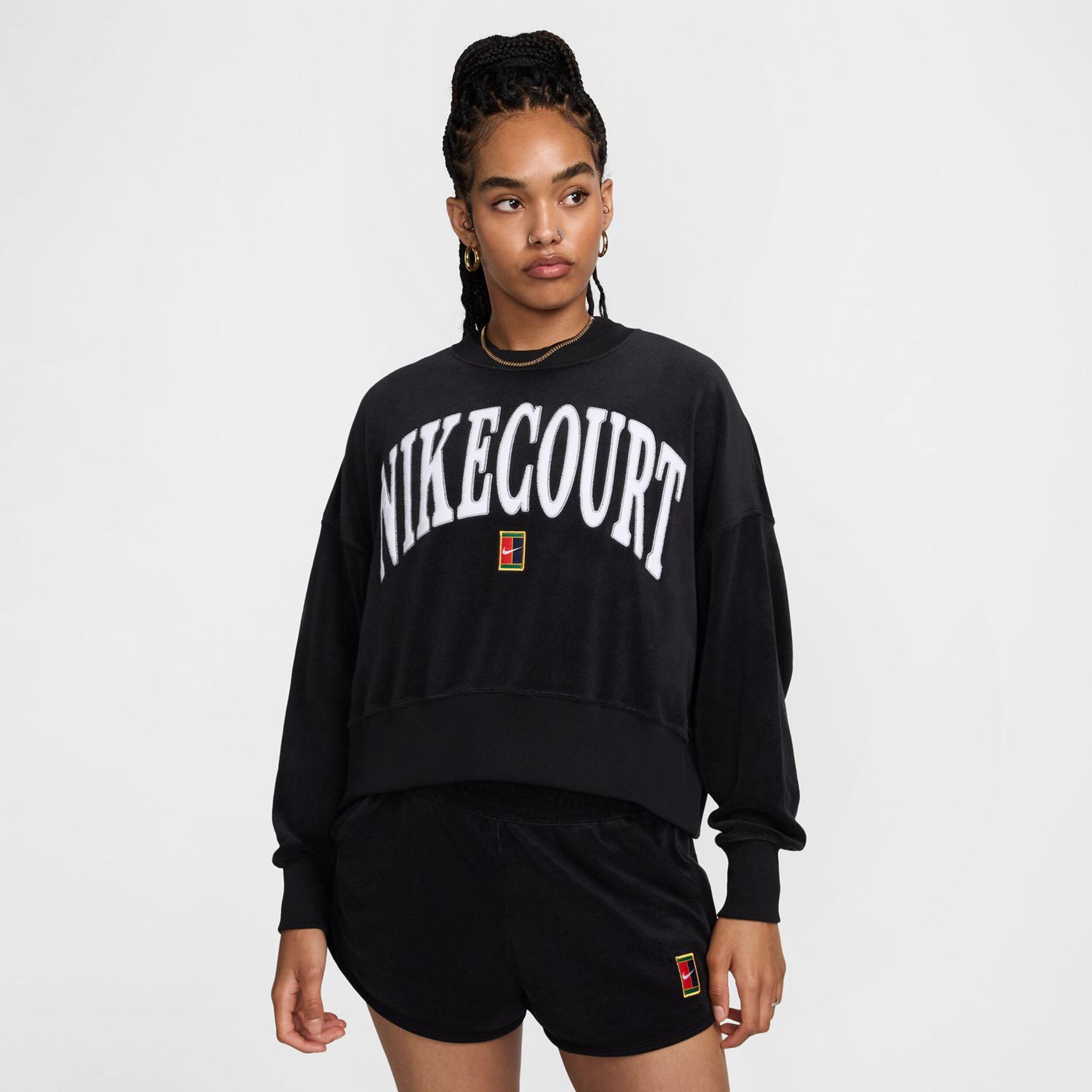 nike×kebozスウェット Nike Court Heritage Fleece GFX Crew Sweatshirt Women Black