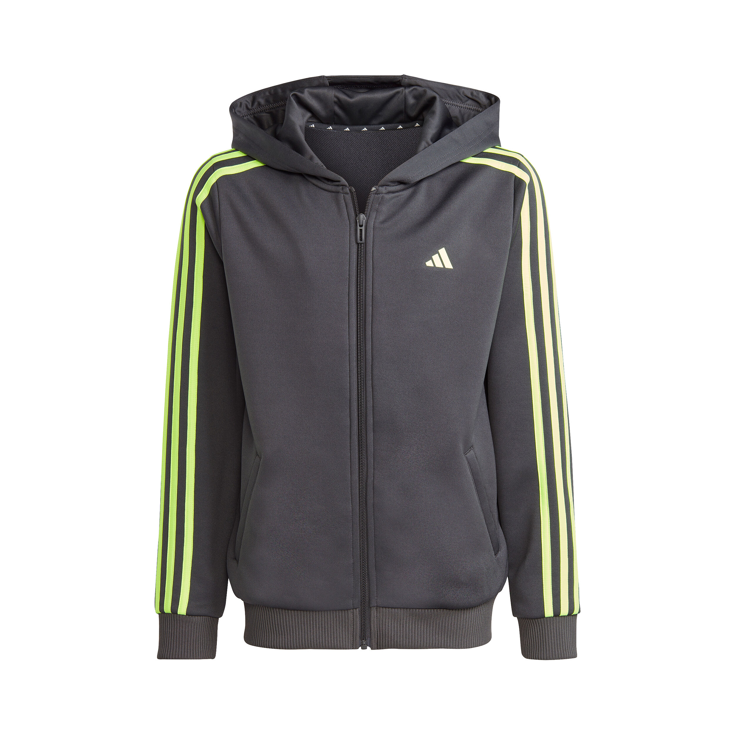 Buy adidas Training ES 3 Stripes Full Zip Hoodie Boys Dark Grey Neon Green online Tennis Point UK