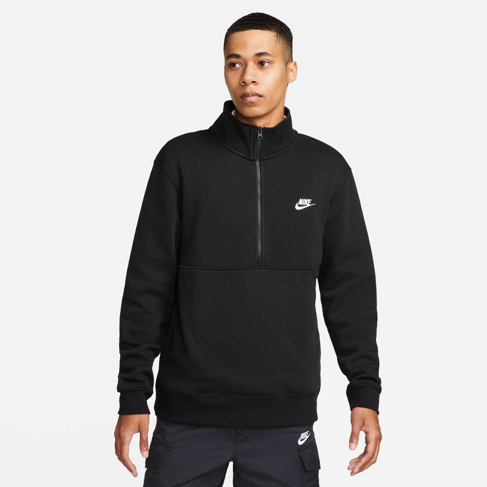 Club Brushed Back Half Zip Sweatshirt Men Black