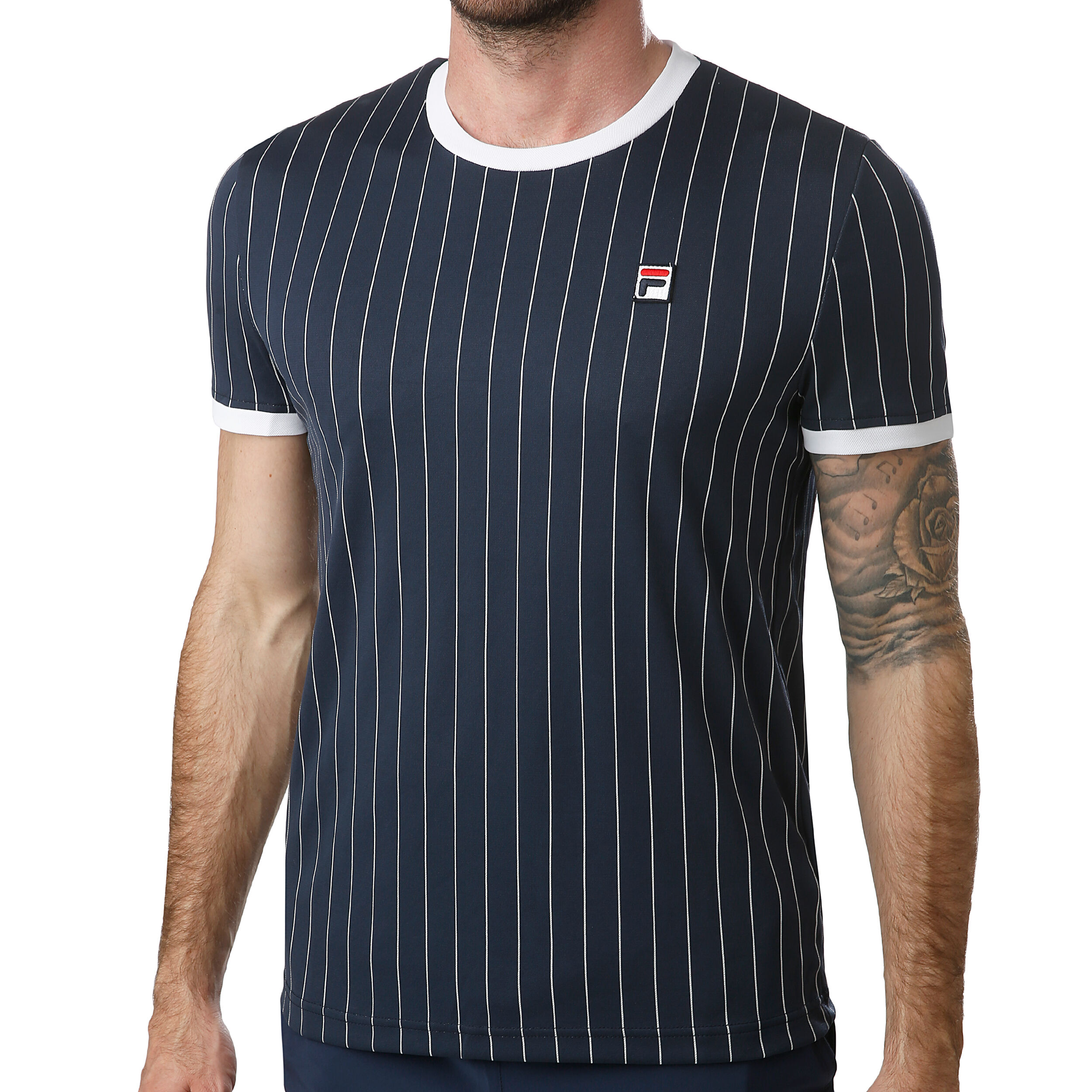 Stripes T Shirt Men Dark Blue White