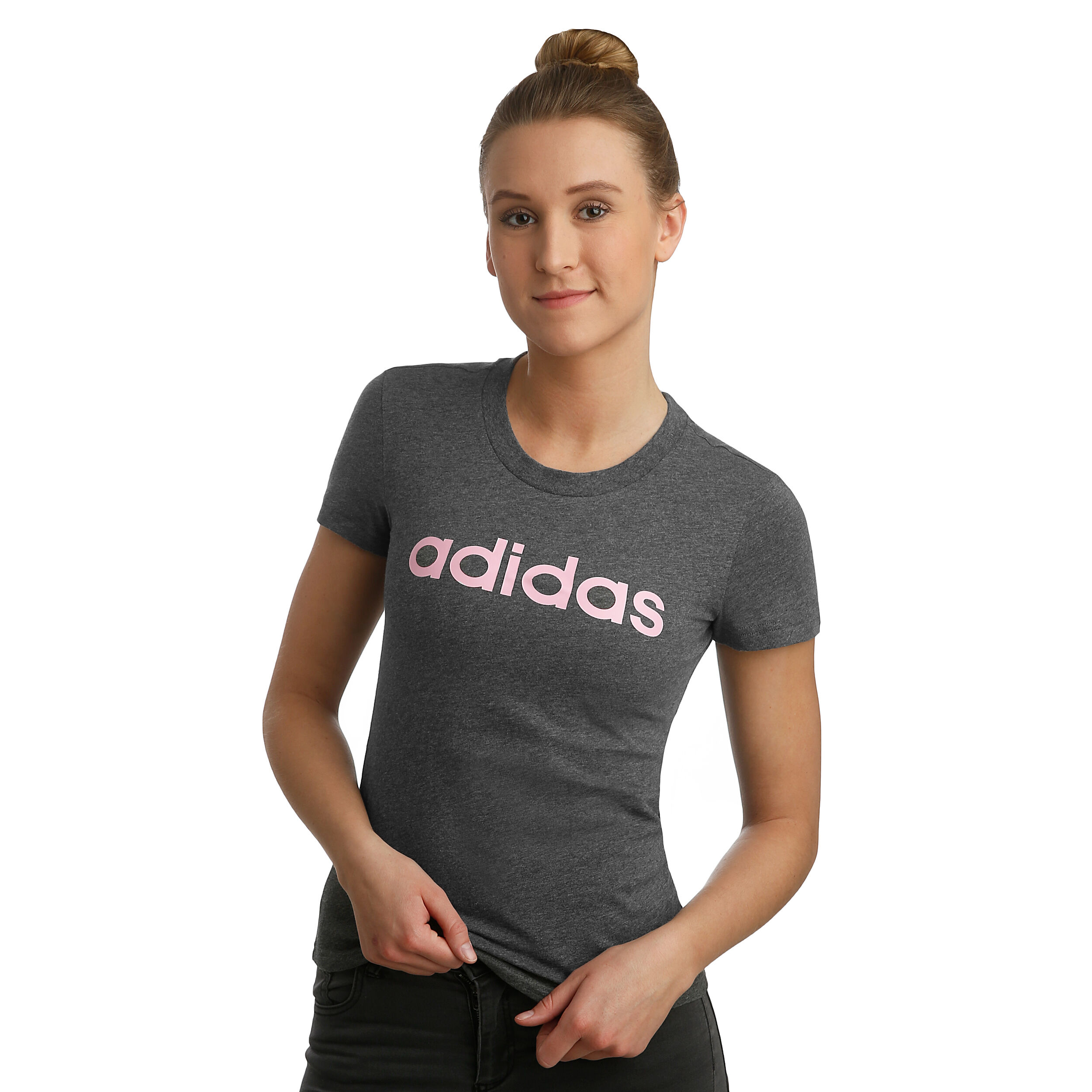 Buy adidas Essentials Linear Slim T Shirt Women Dark Grey Pink online Tennis Point UK