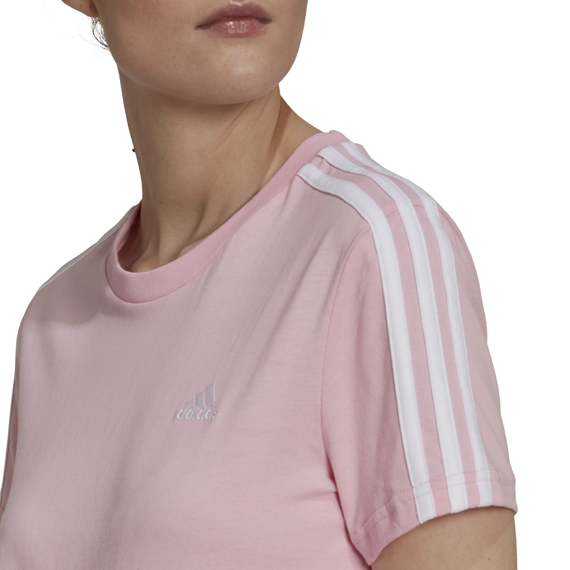 Adidas 3 outlet stripes tee pink
