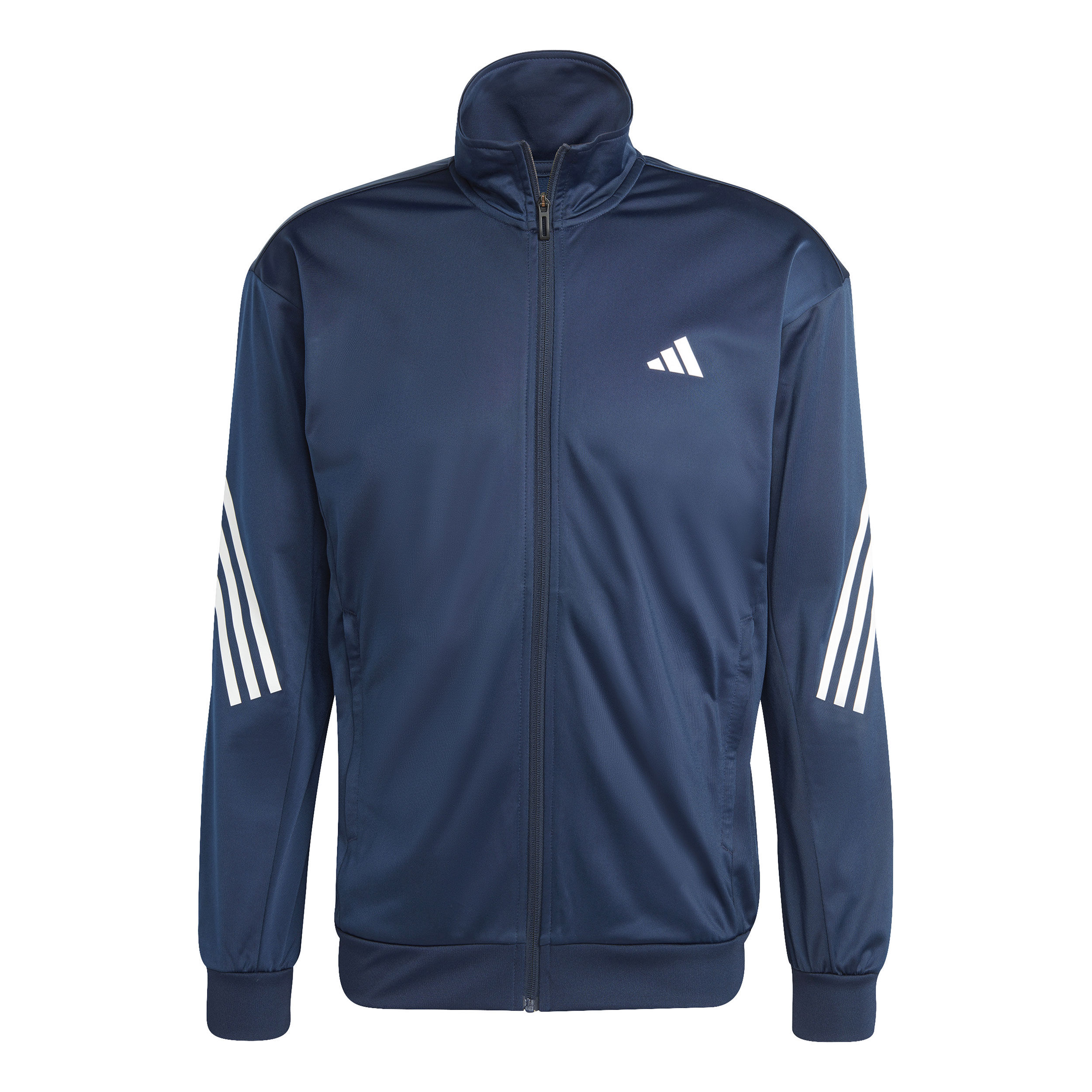 White adidas jacket with blue stripes on sale
