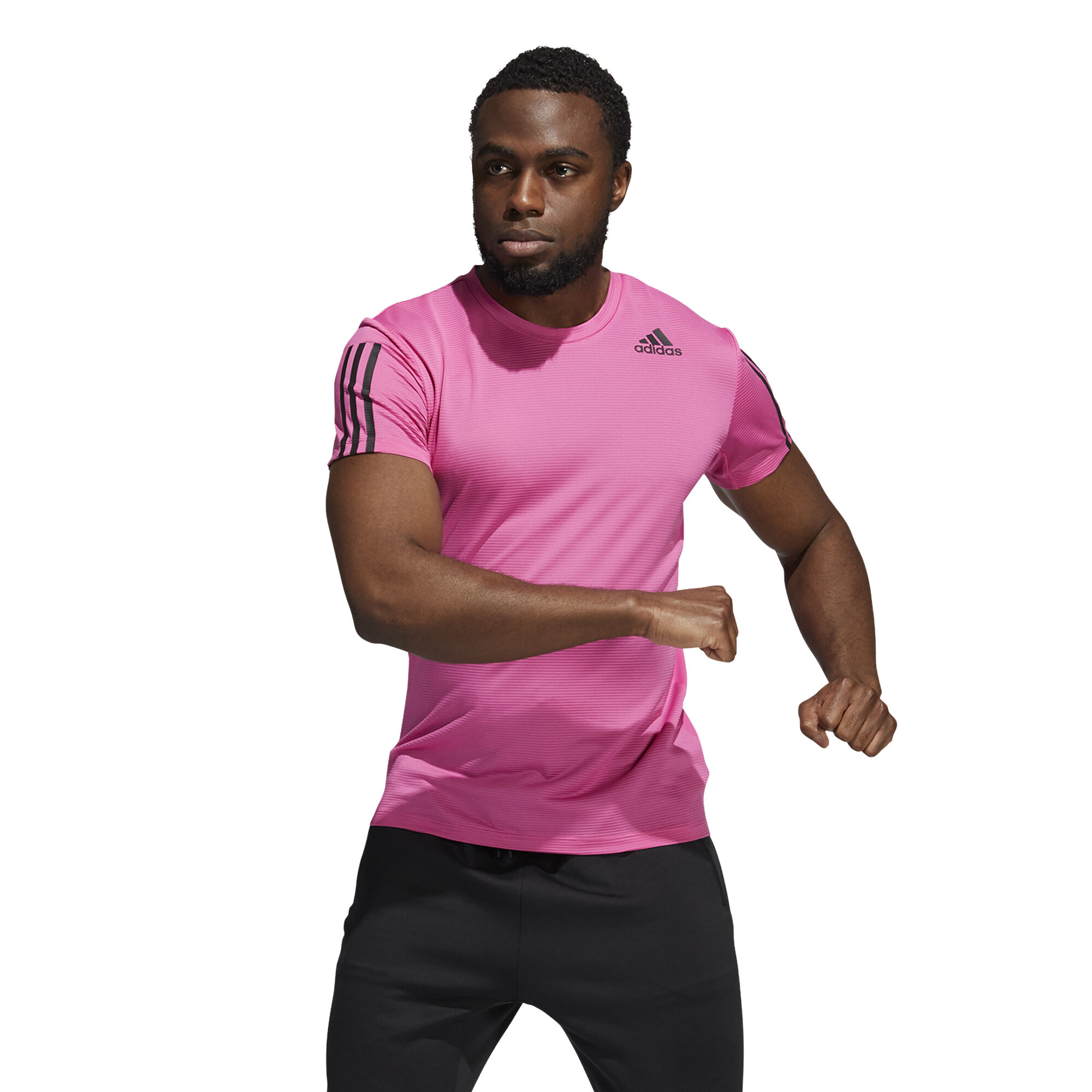 Pink adidas top with black stripes outlet