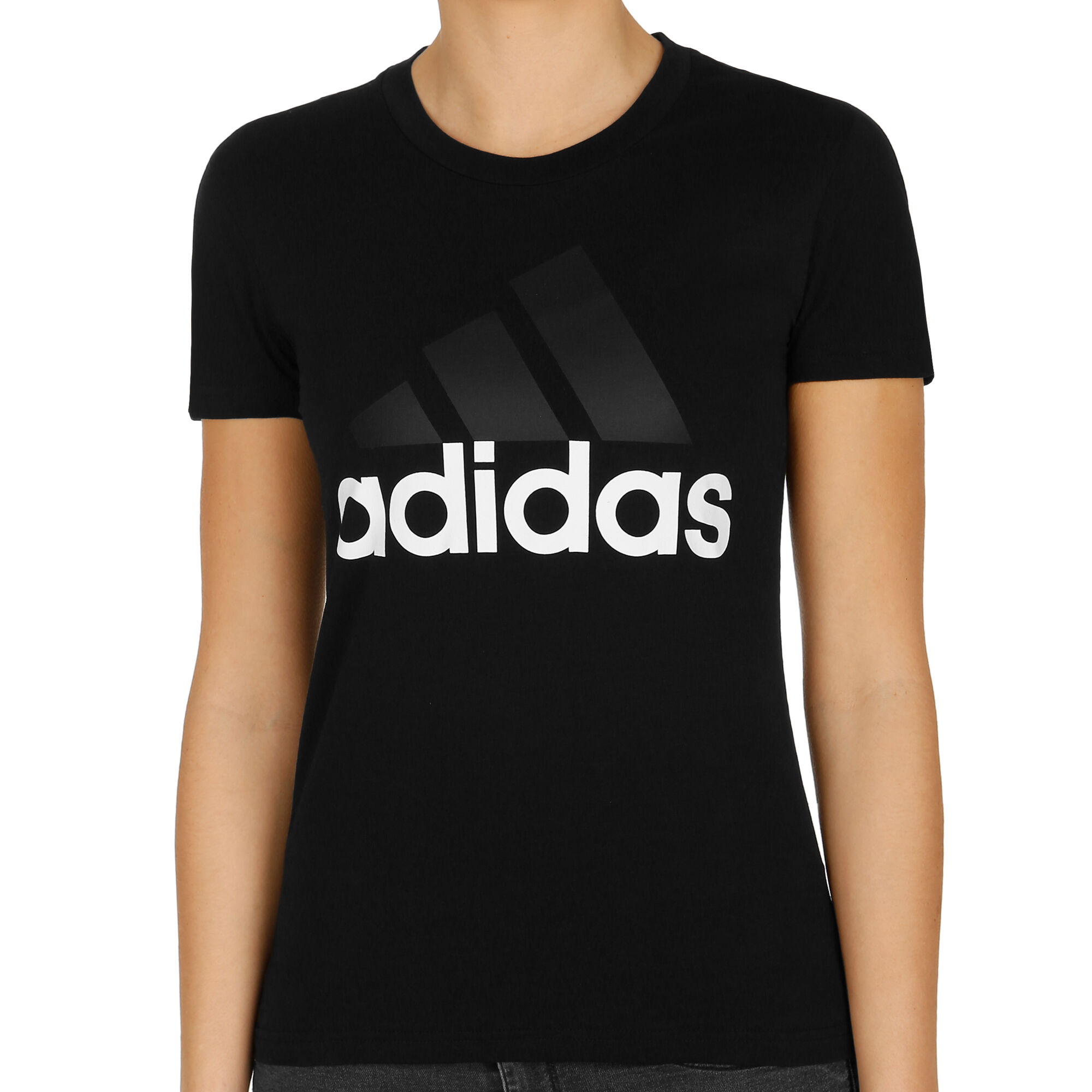 buy adidas Essentials Linear Slim TShirt Women Black, White online TennisPoint
