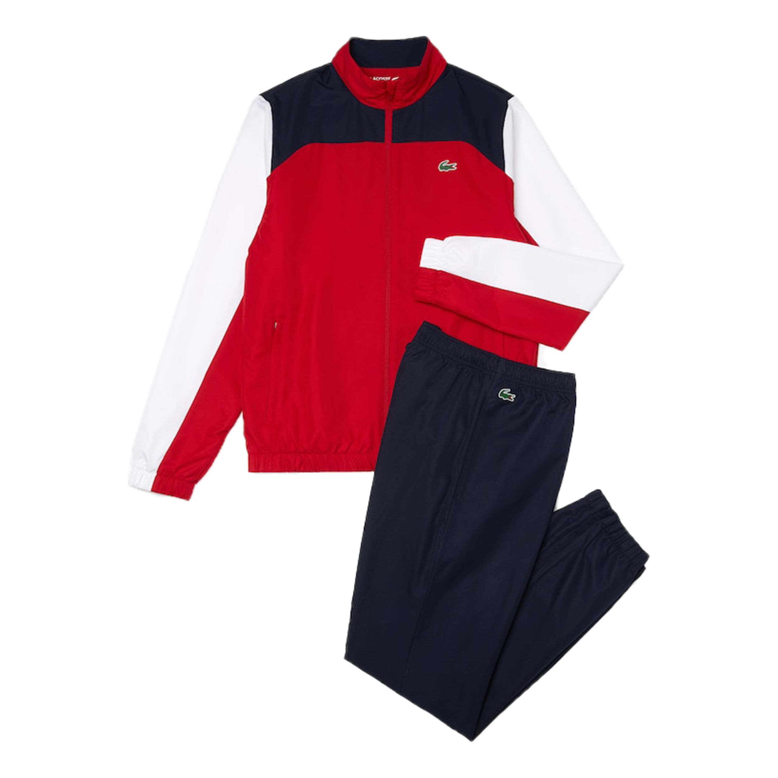 Red white and blue lacoste tracksuit sale