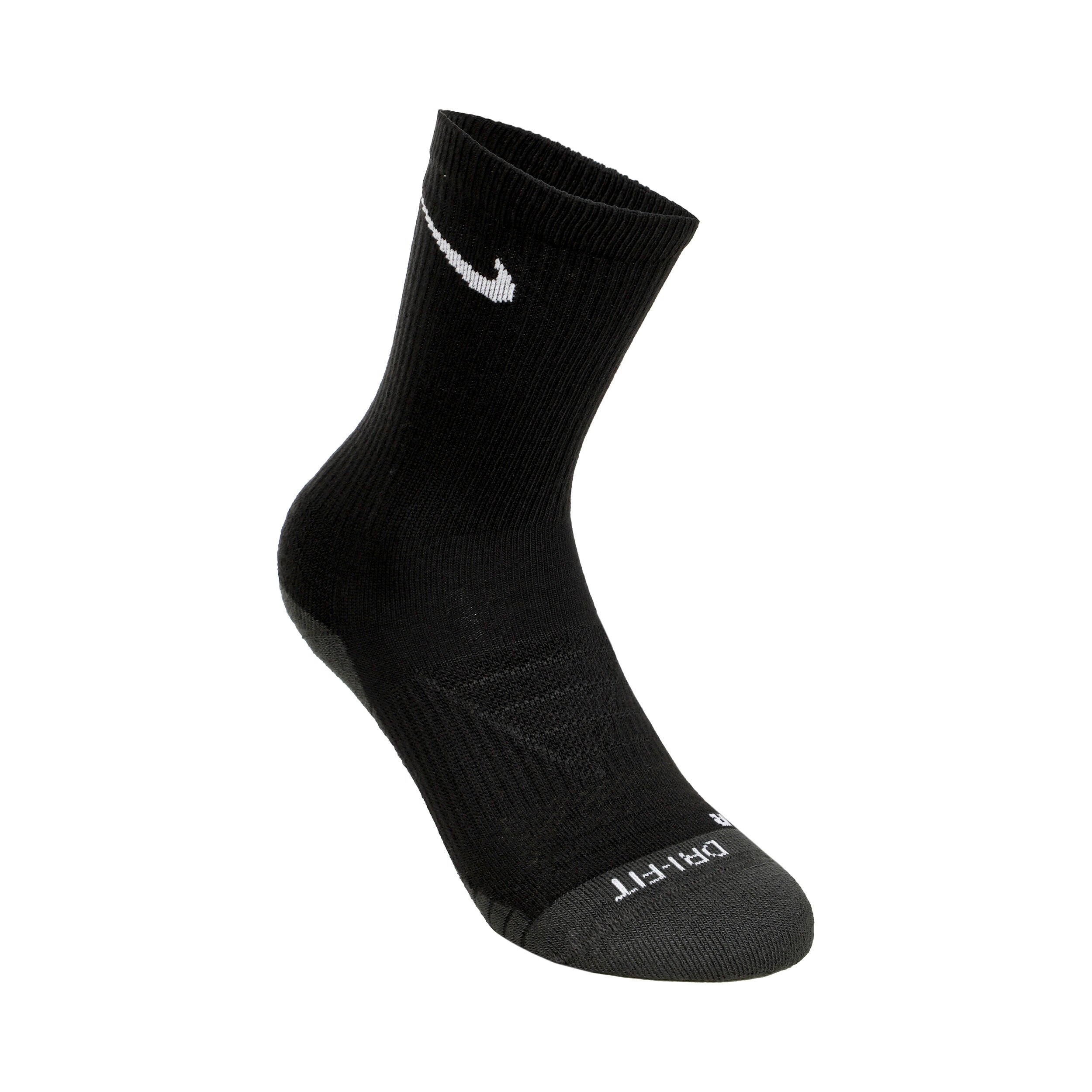 Dry Cushion Crew Sports Socks 3 Pack Black White