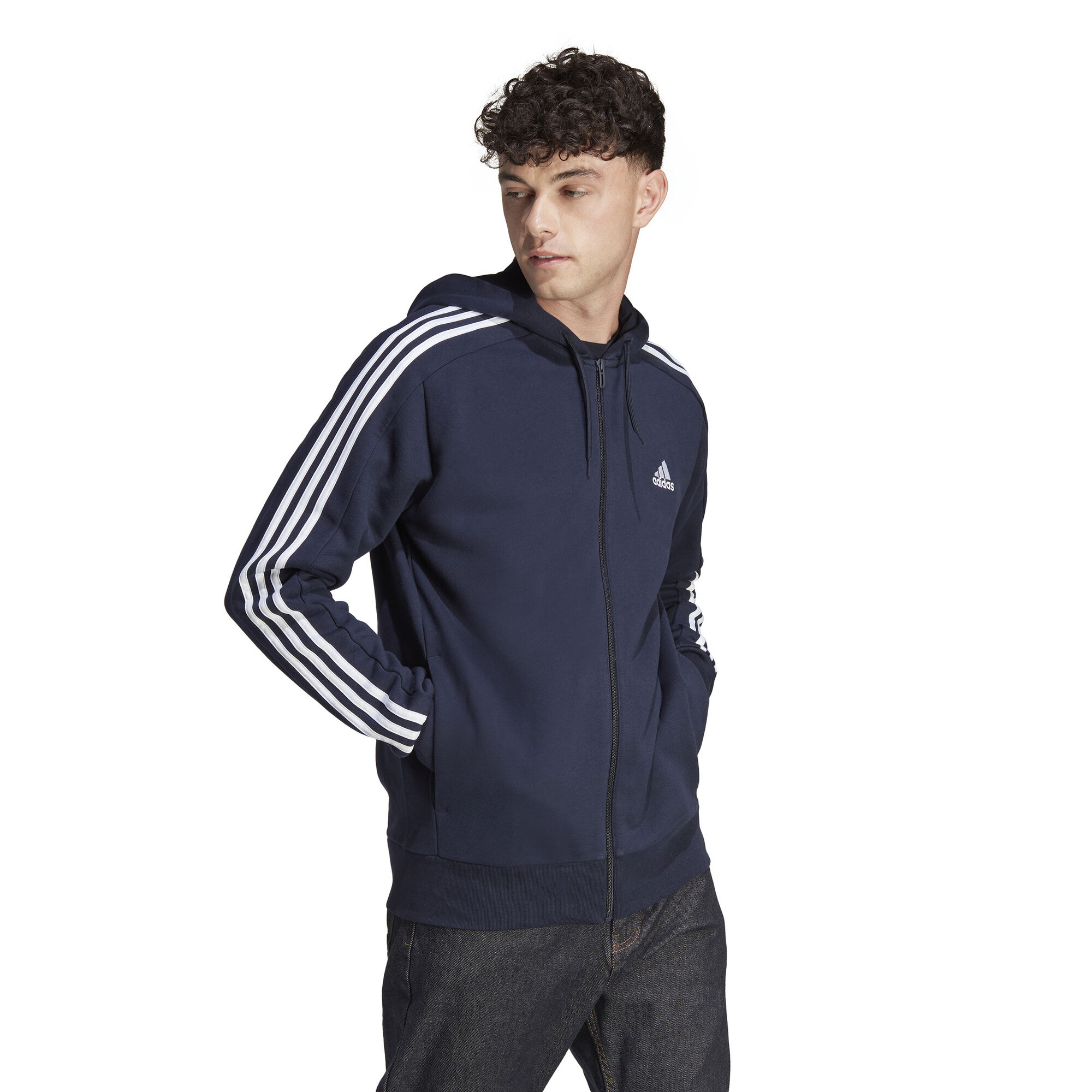 adidas Essentials French Terry 3-Stripes Full-Zip Hoodie Men Dark