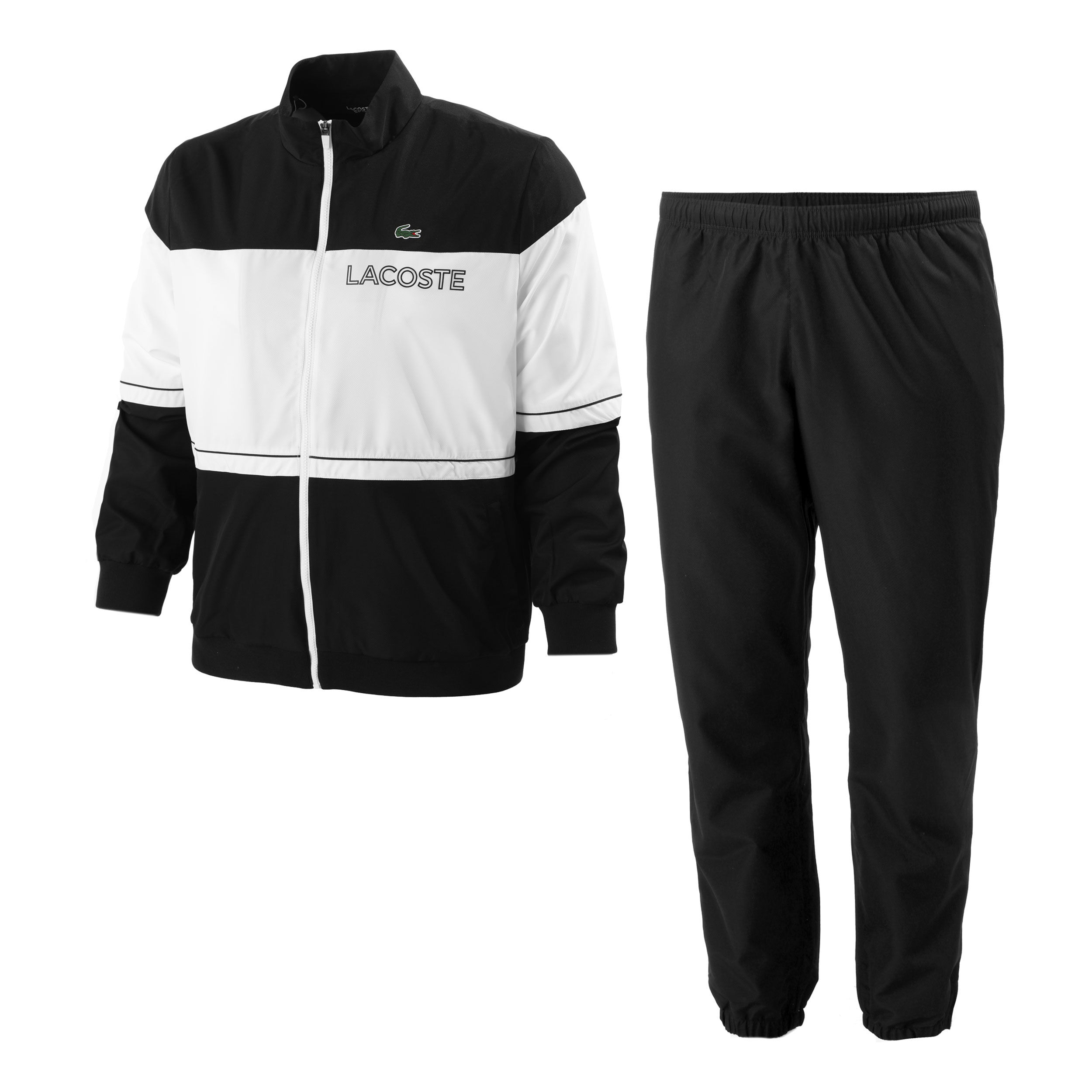 Lacoste tracksuit deals black white