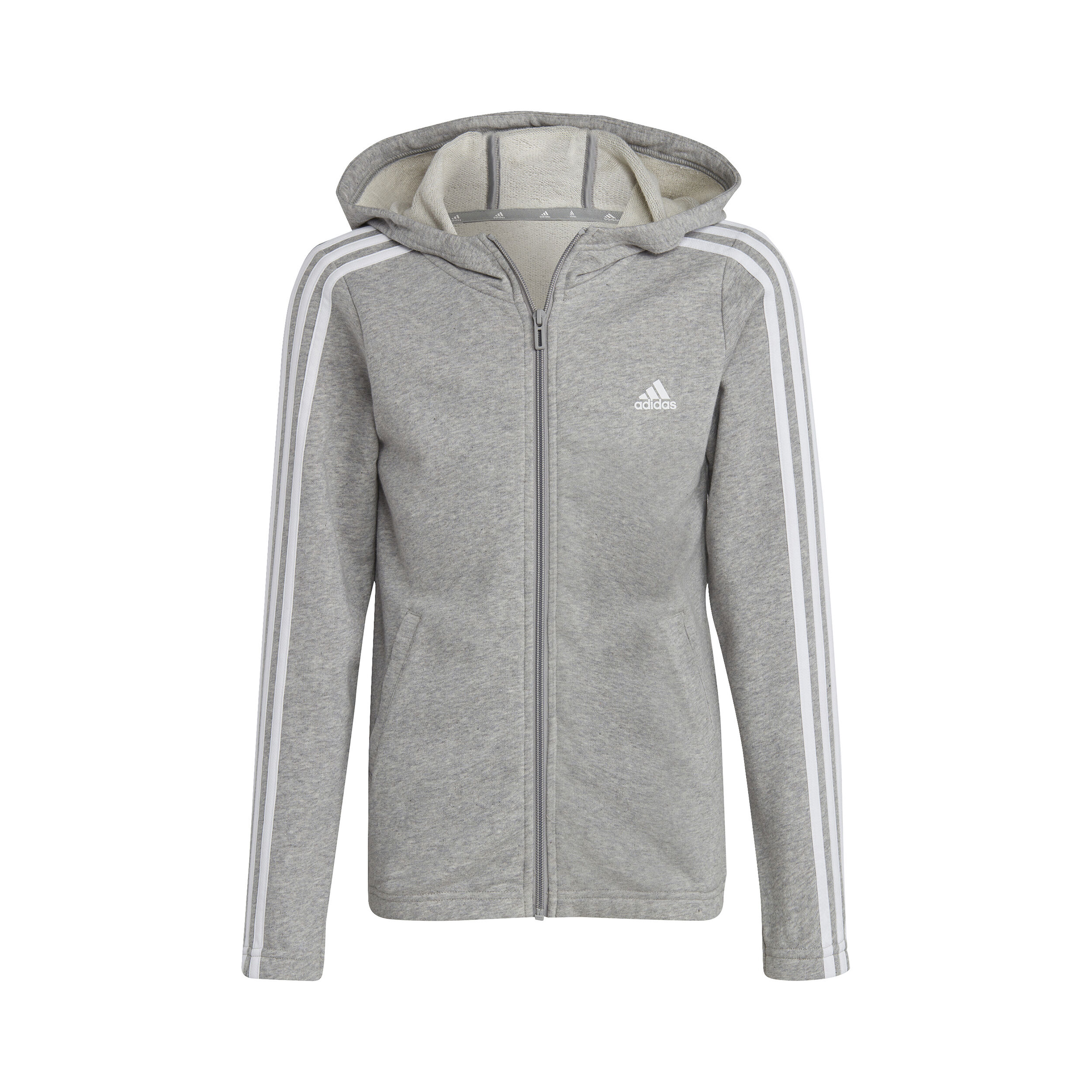 3 Stripes Zip Hoodie Girls Grey