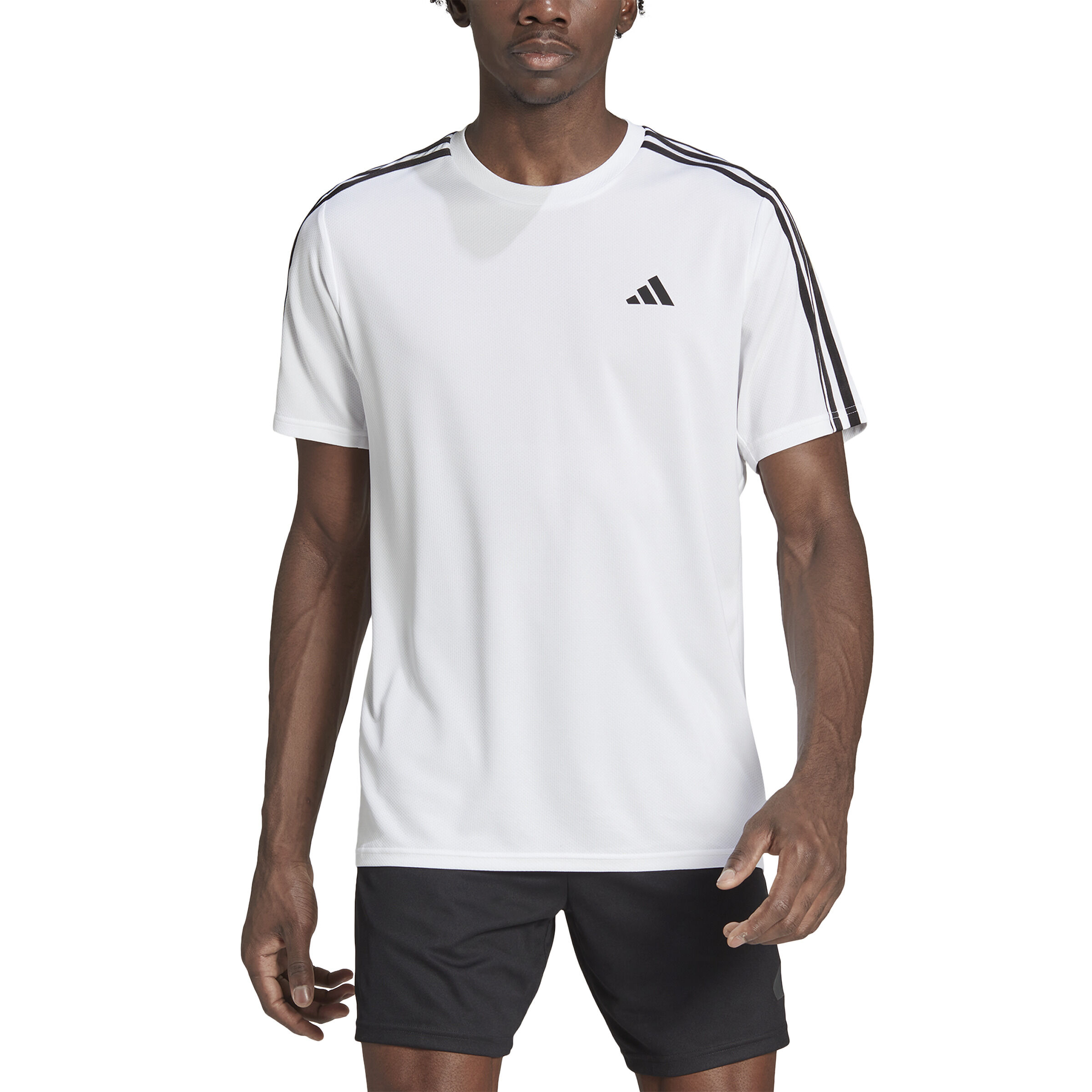 Adidas essentials 3 stripe t shirt mens hot sale