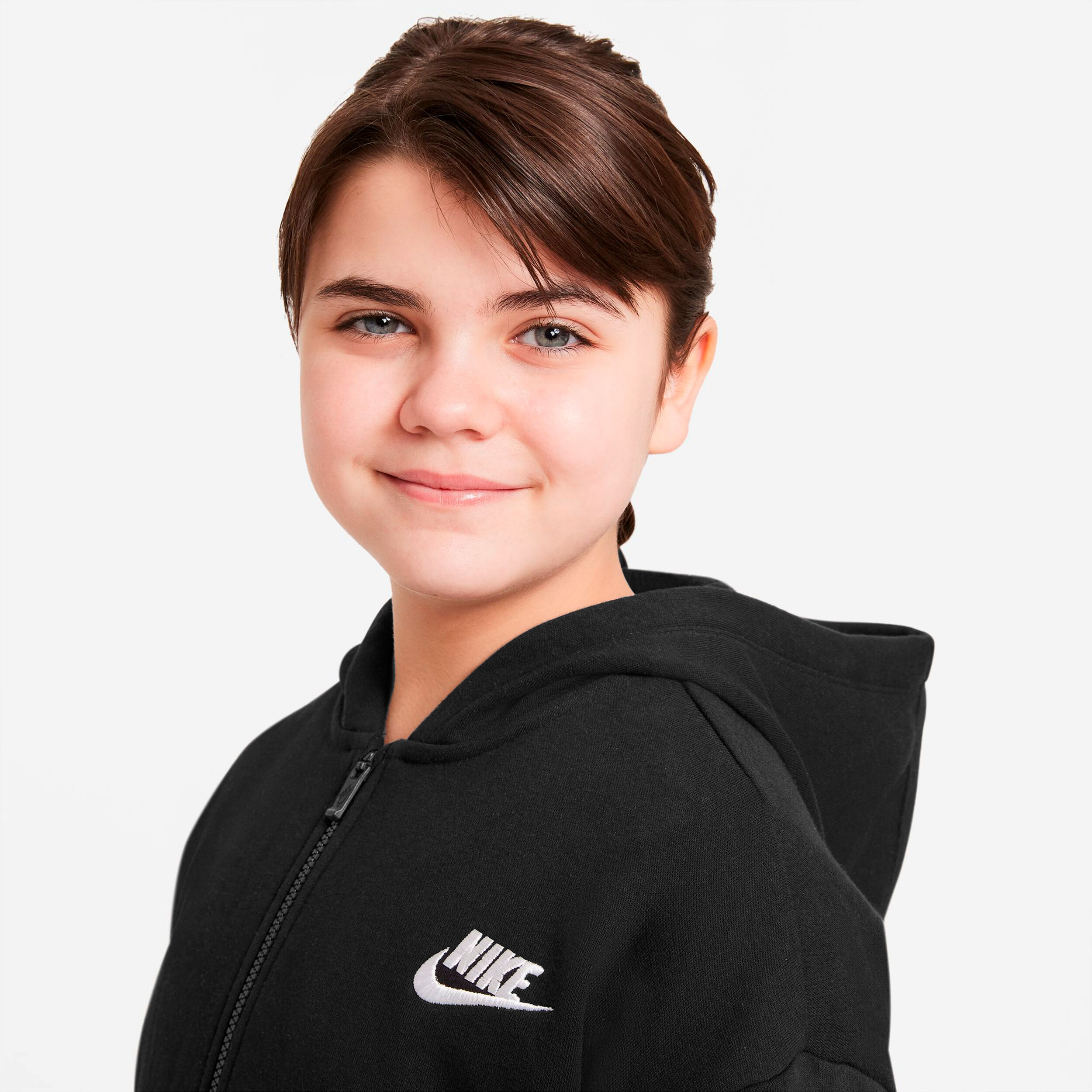 Sportswear Club Fleece Zip Hoodie Girls Black White