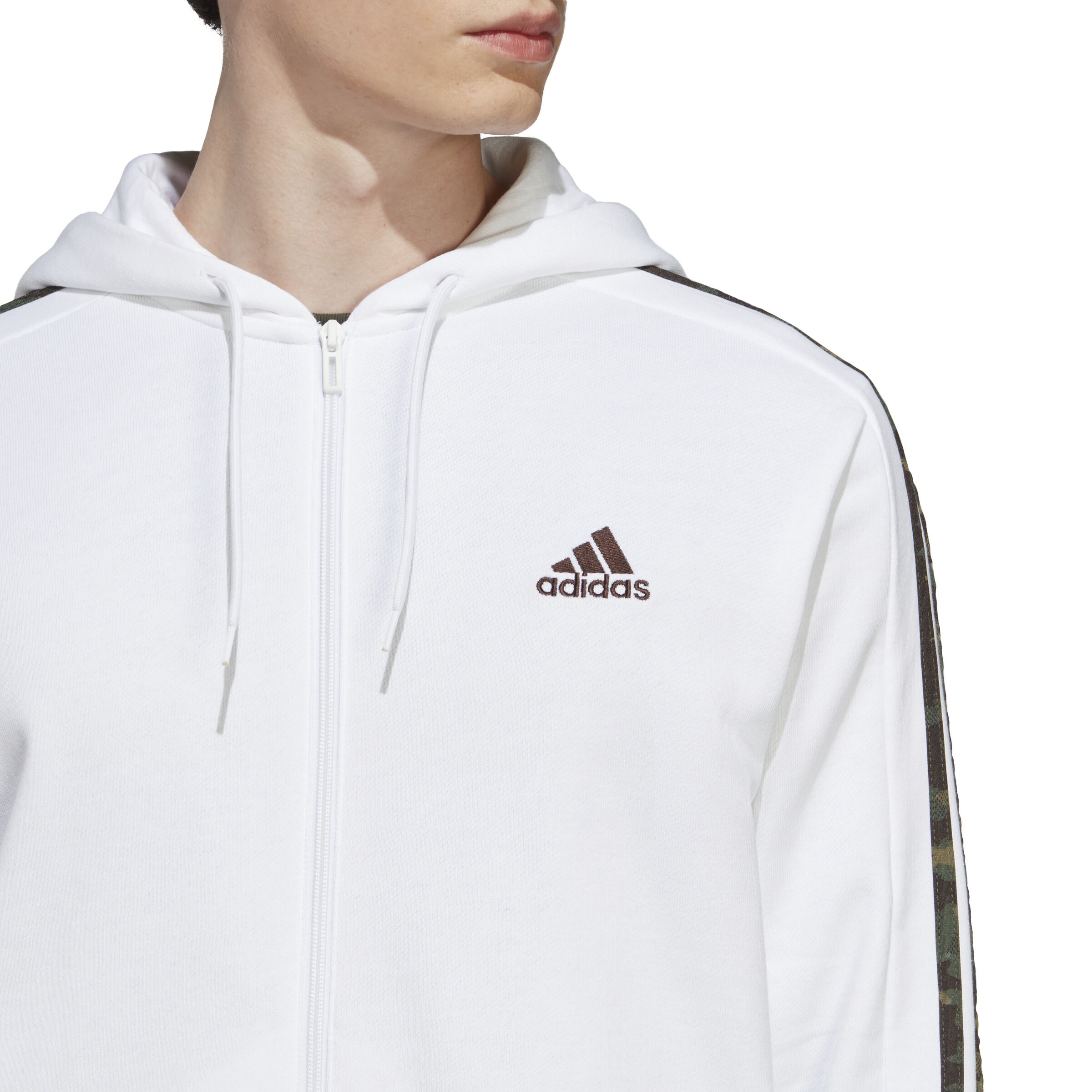 Essentials French Terry 3 Stripes Full Zip Hoodie Men White Black