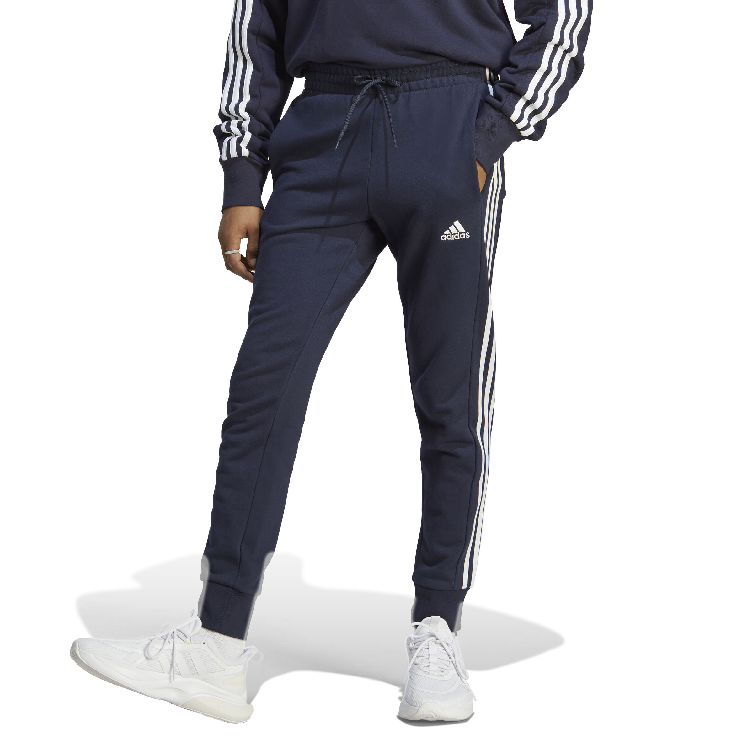 Buy adidas Essentials French Terry Tapered Cuff 3 Stripes Training Pants Men Dark Blue White online Tennis Point UK