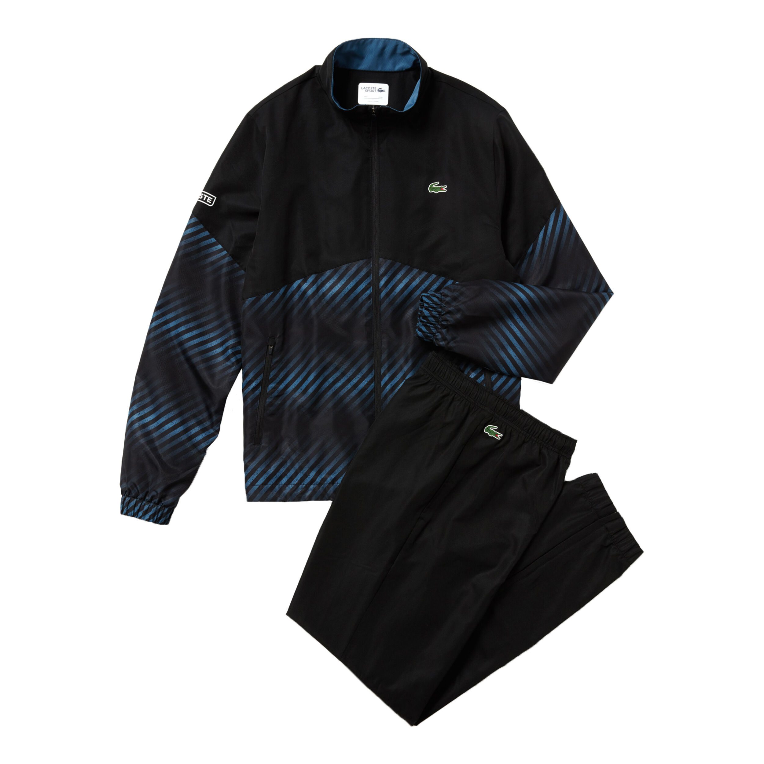 Mens black sale lacoste tracksuit