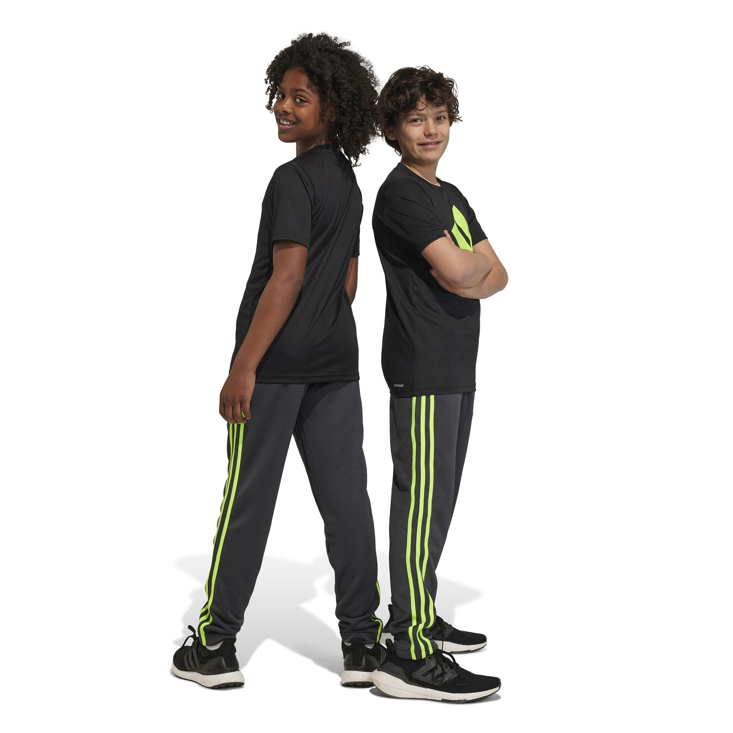 ES 3 Stripes Training Pants Boys Dark Grey Lime