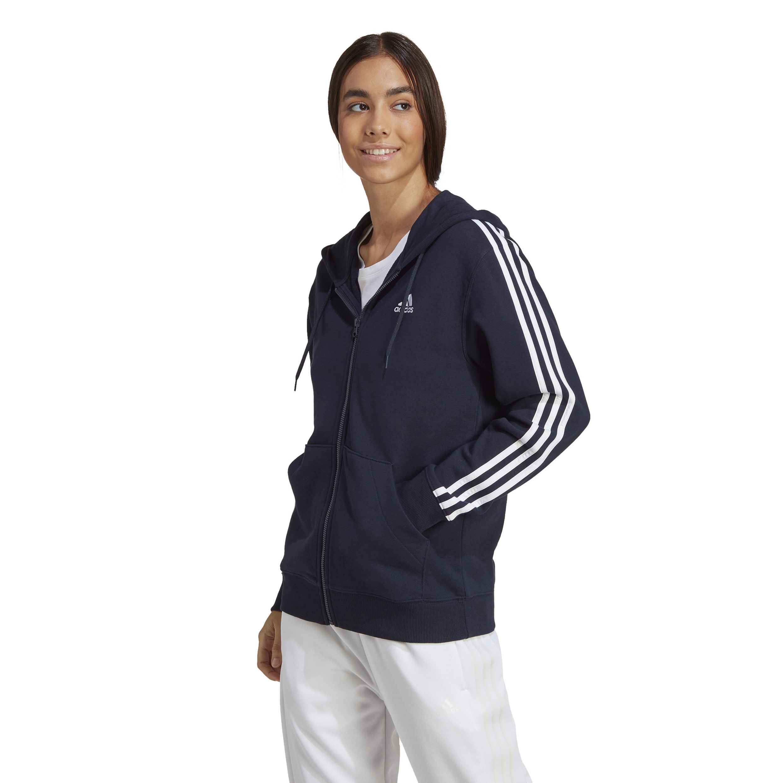 Buy adidas 3 Stripes French Terry Zip Hoodie Women Dark Blue White online Tennis Point UK