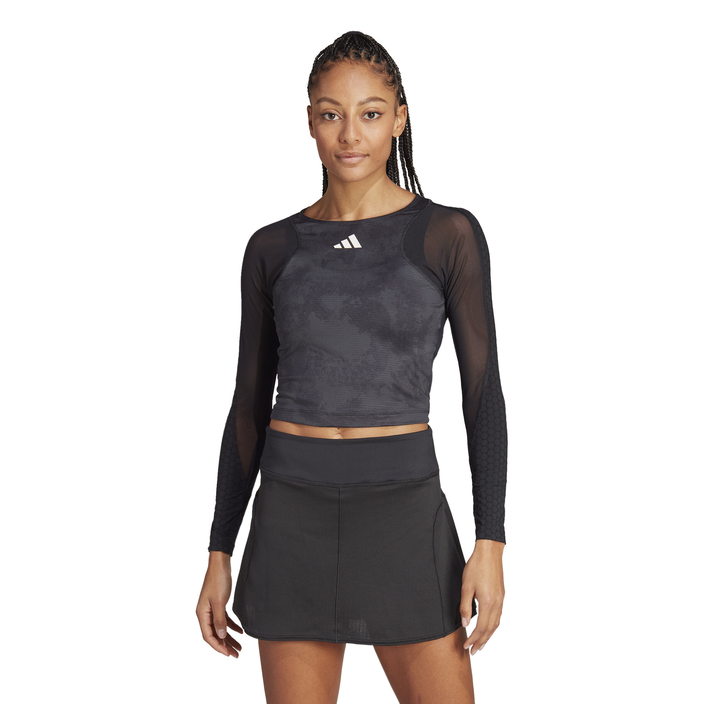 Adidas long sleeve crop top black new arrivals
