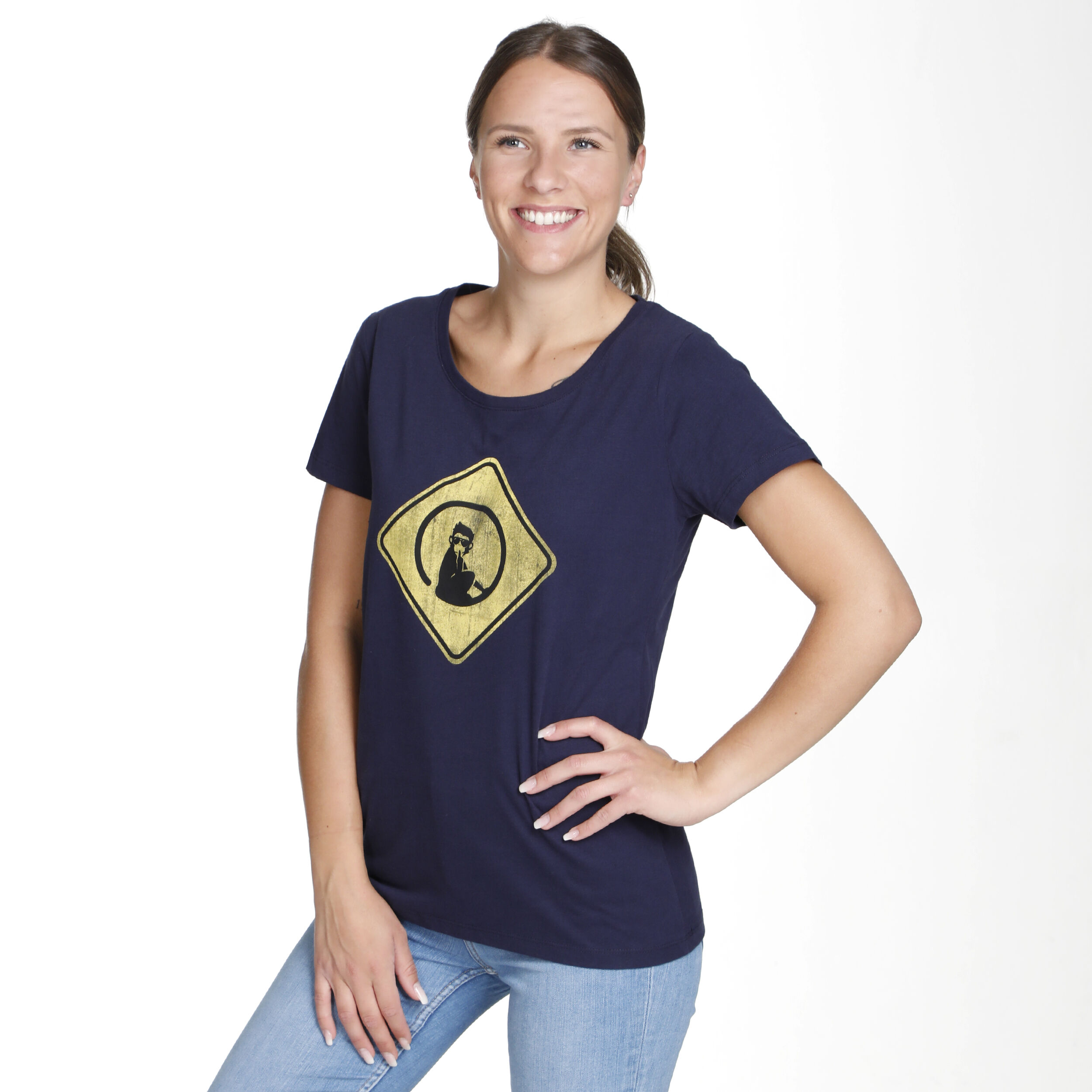 Australia Road Sign T Shirt Women Dark Blue Yellow