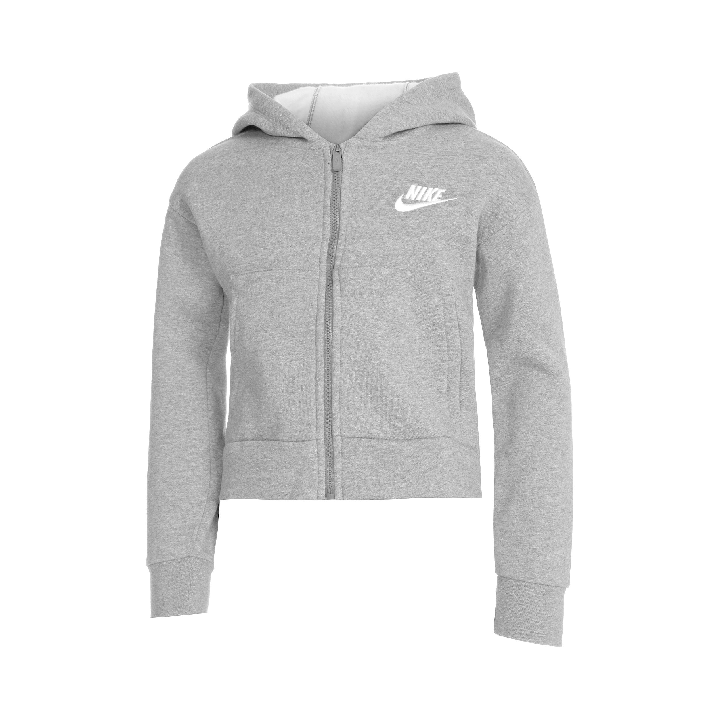 Buy Nike Sportswear Club Fleece Zip Hoodie Girls Grey White