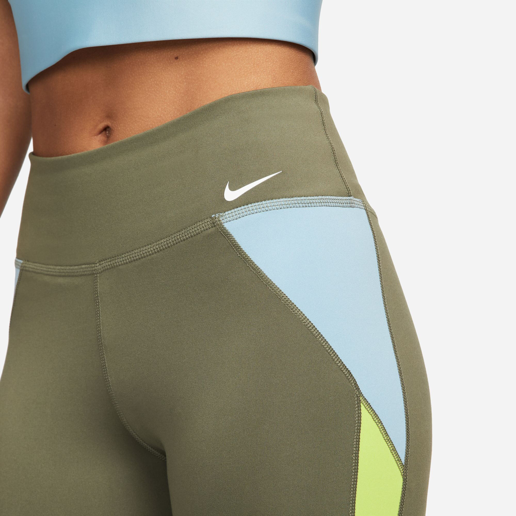 Buy Nike Dri Fit One Color Blocked Mid Rise Tight Women Olive