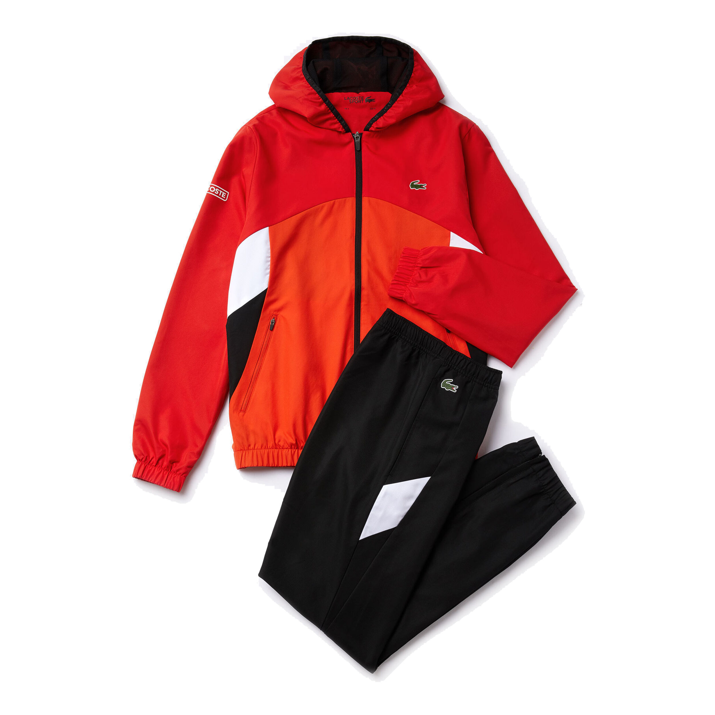 Red lacoste jogging suit best sale